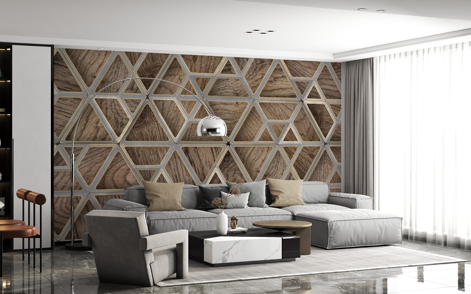 Papier peint structure triangulaire en bois