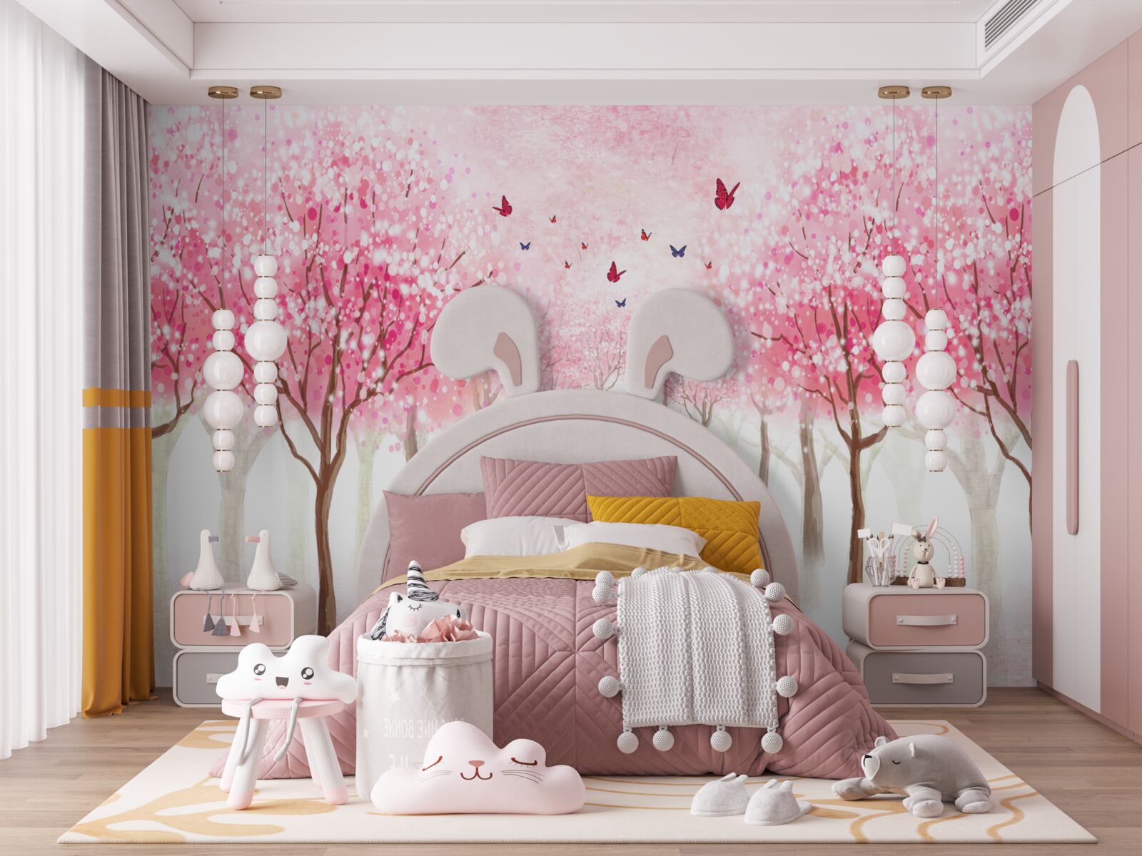 Papier peint aquarelle avec allée de sakura