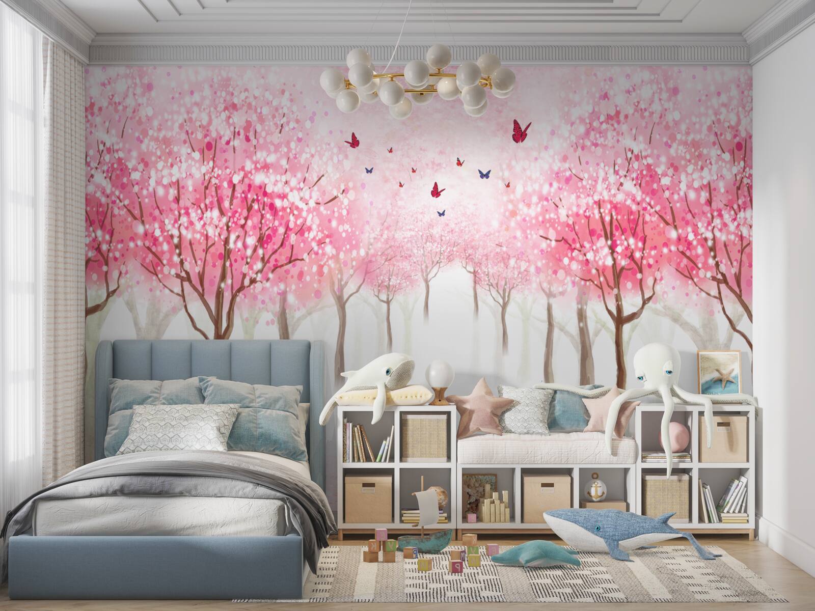 Papier peint aquarelle avec allée de sakura