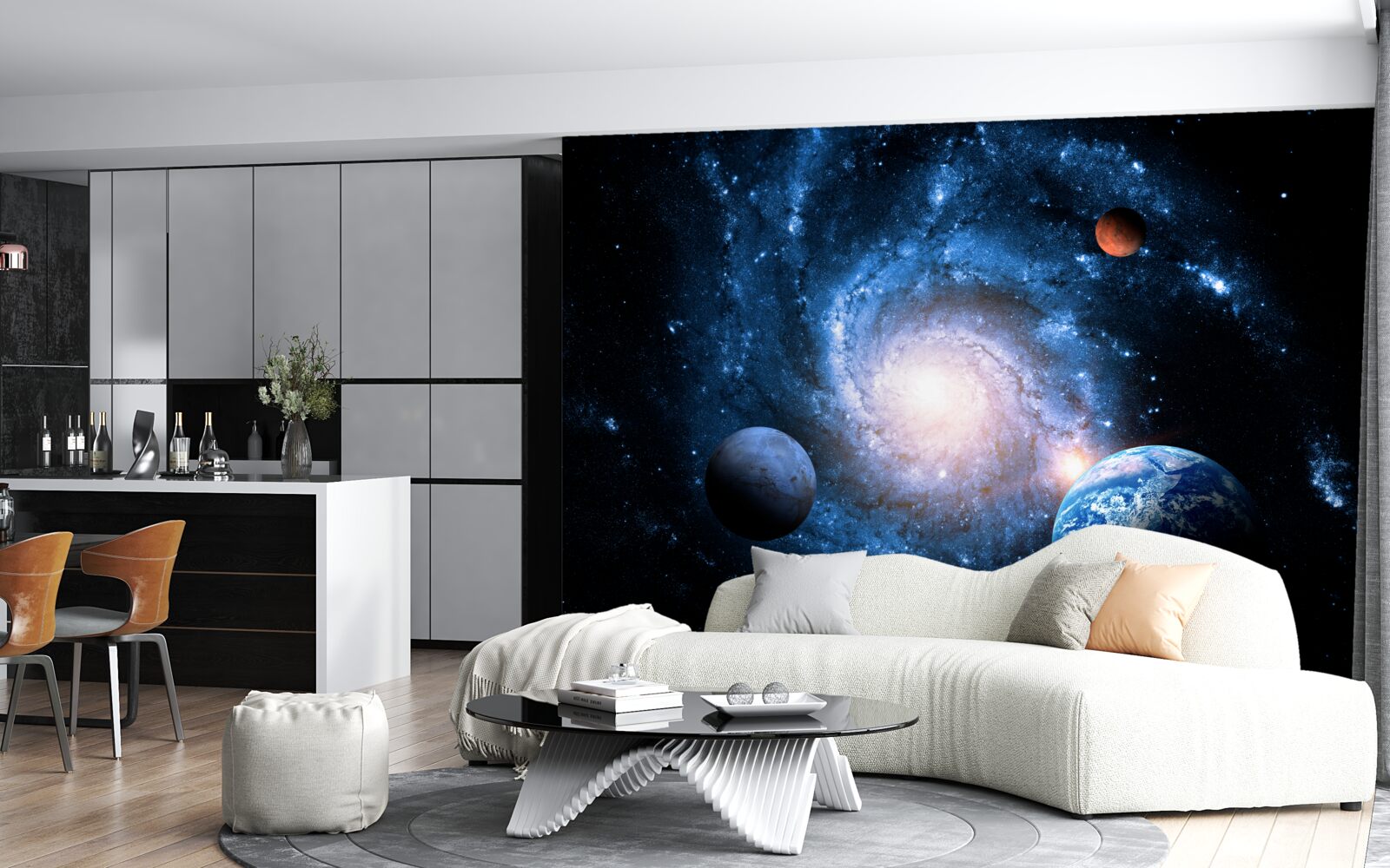 Papier peint l'espace extérieur sombre avec des corps célestes