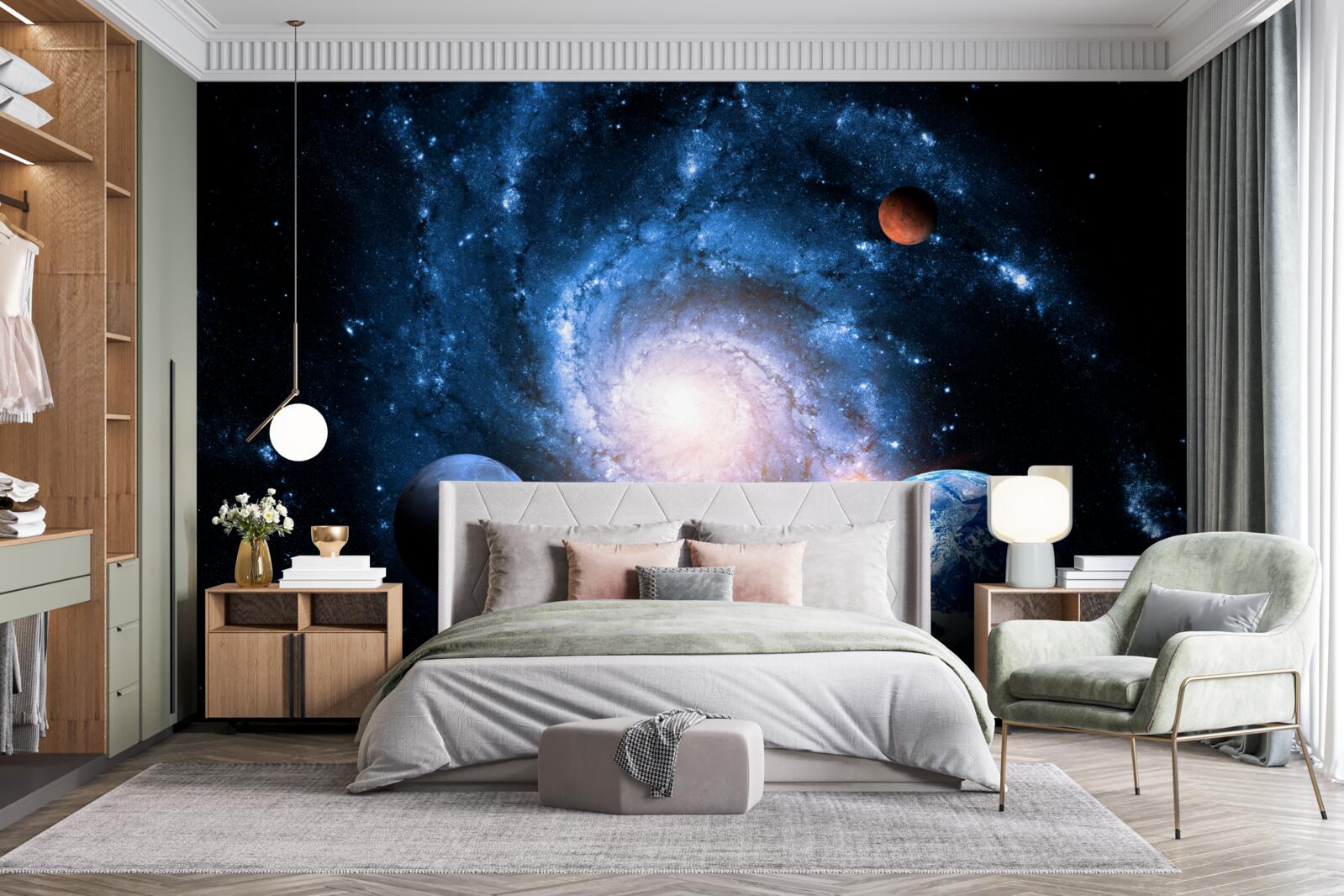 Papier peint l'espace extérieur sombre avec des corps célestes