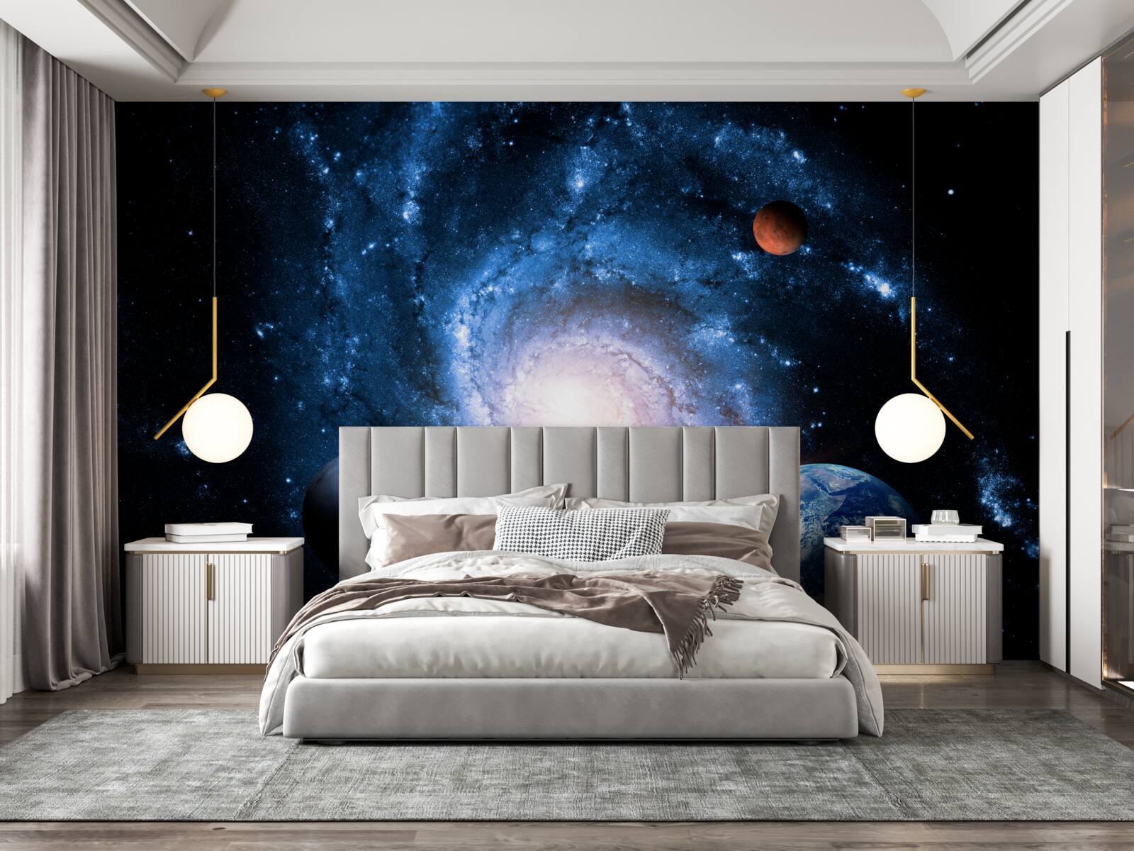 Papier peint l'espace extérieur sombre avec des corps célestes