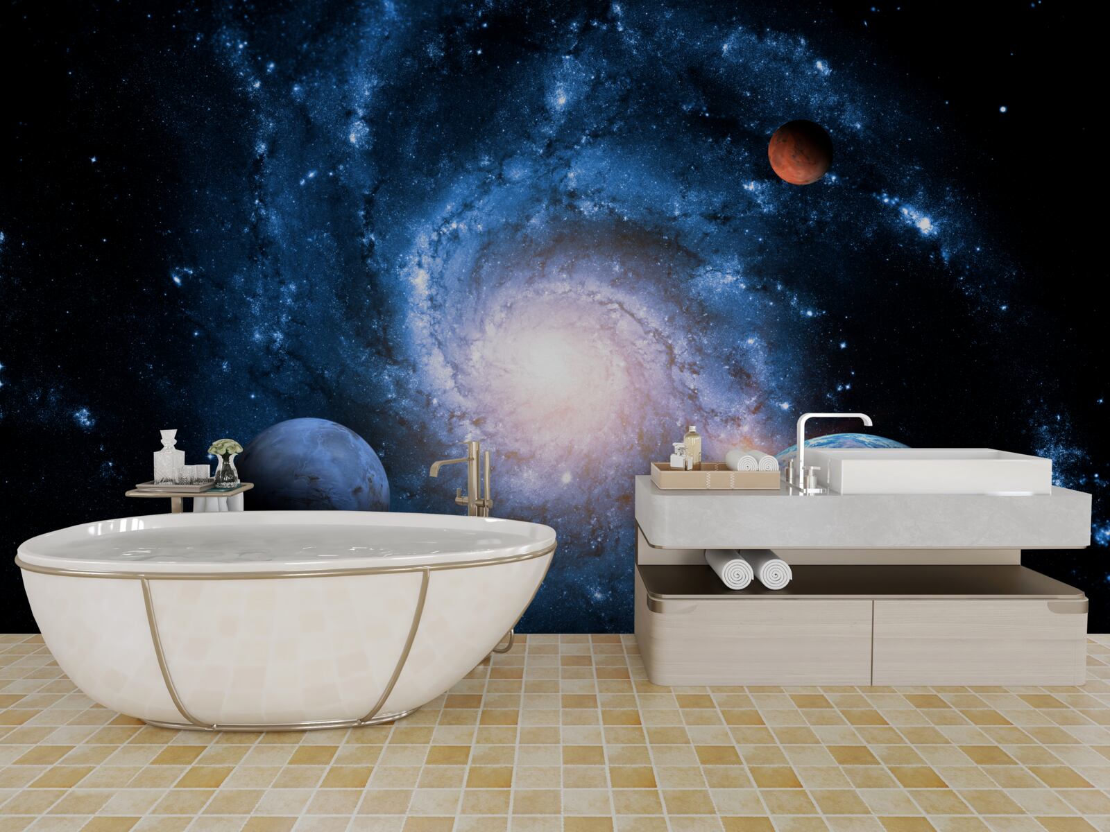 Papier peint l'espace extérieur sombre avec des corps célestes