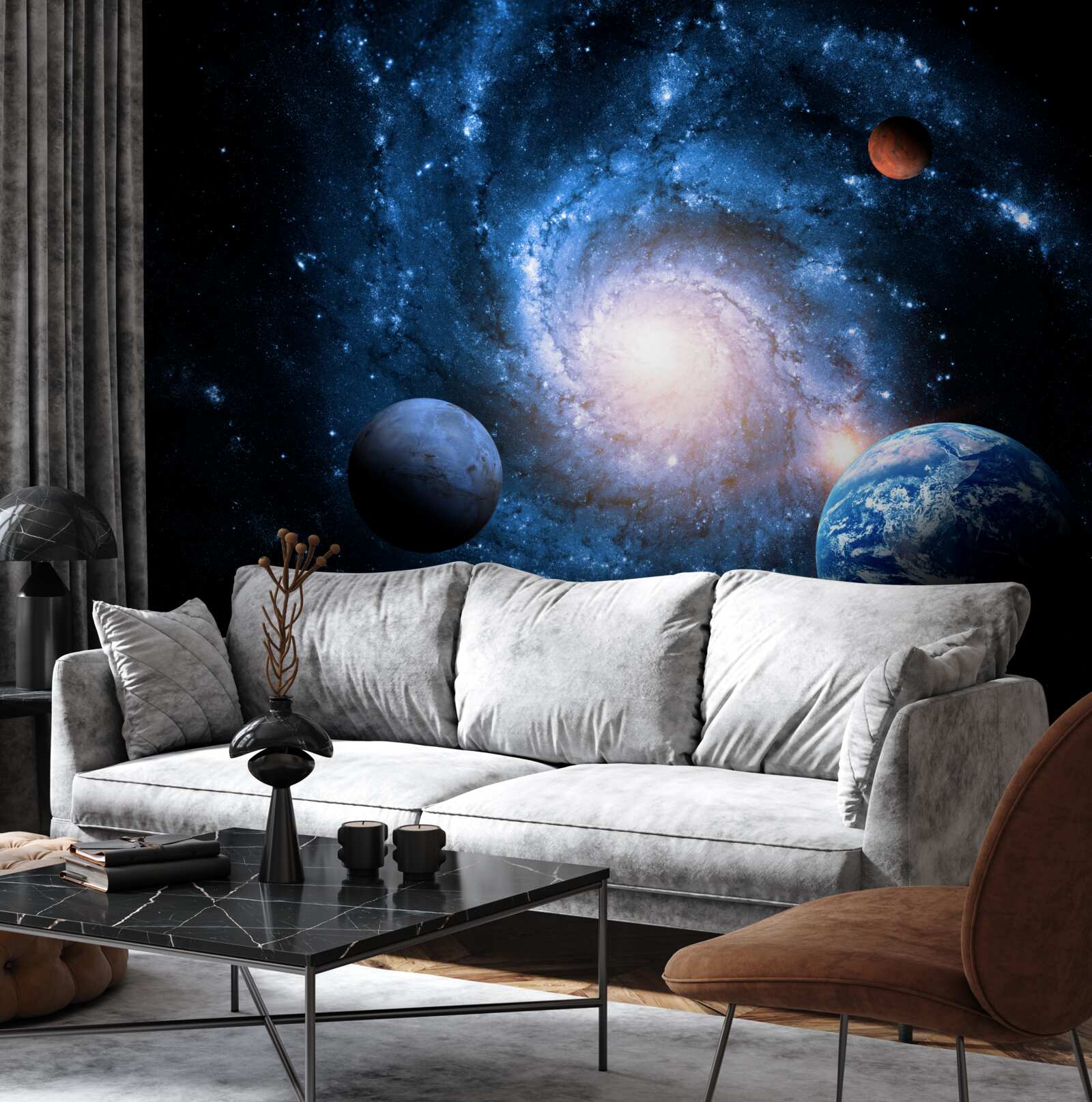 Papier peint l'espace extérieur sombre avec des corps célestes