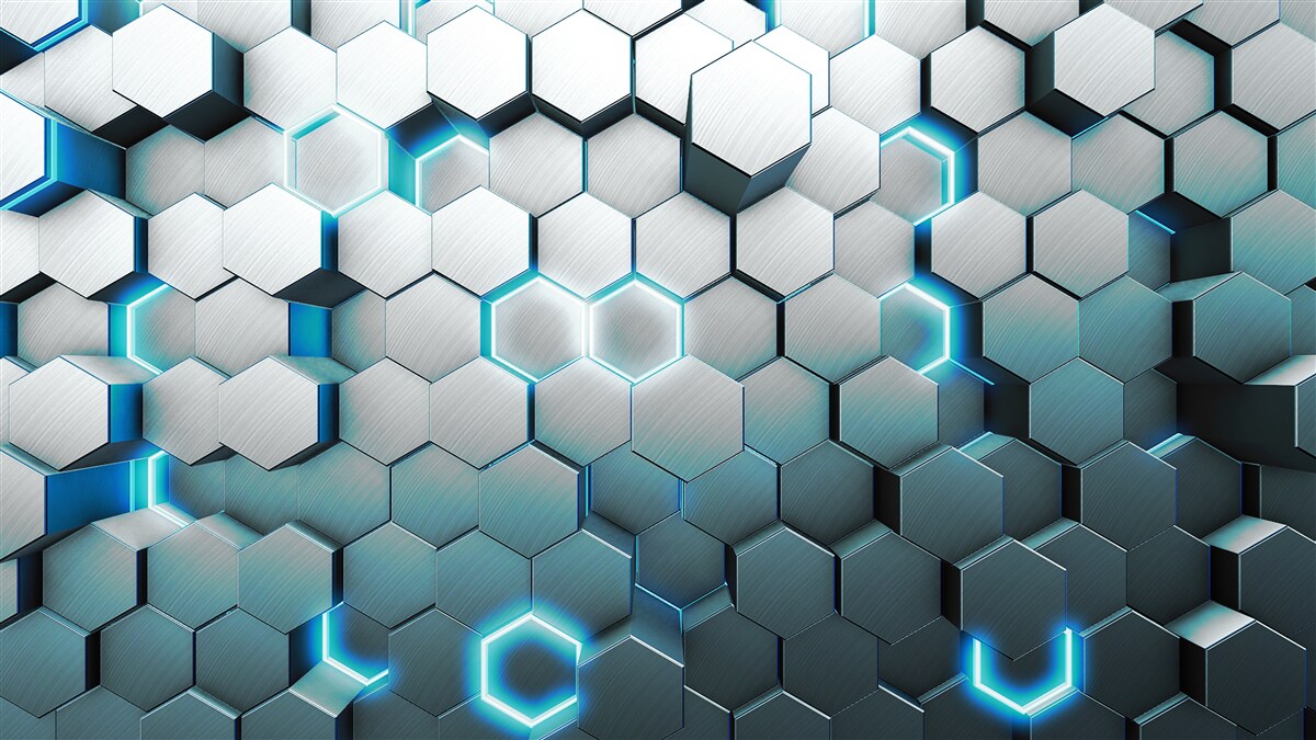 Papier peint formes pentagonales bleues