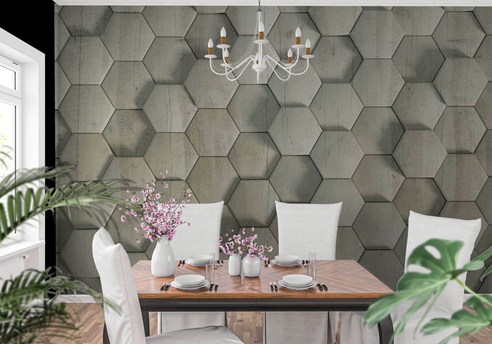 Papier peint cellules en bois vert clair