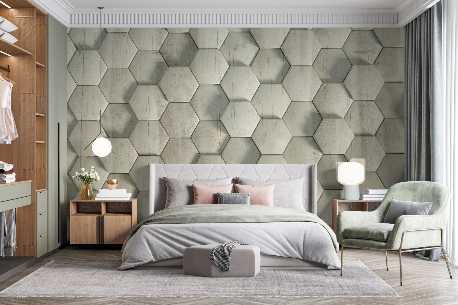 Papier peint cellules en bois vert clair