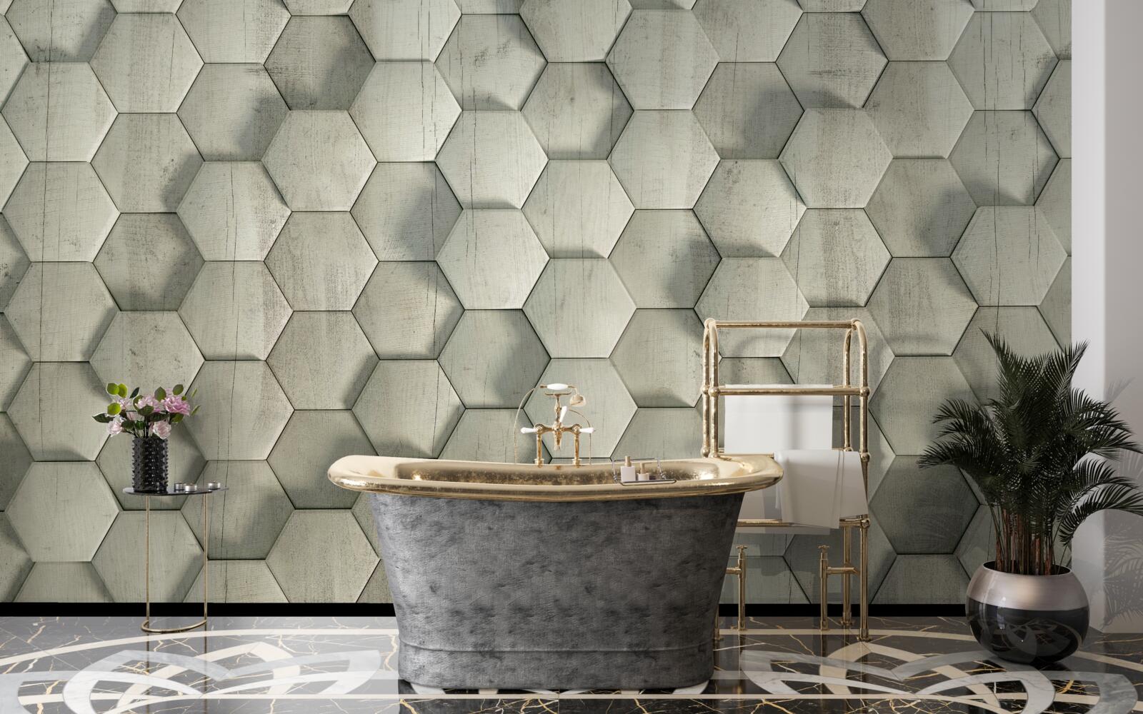 Papier peint cellules en bois vert clair