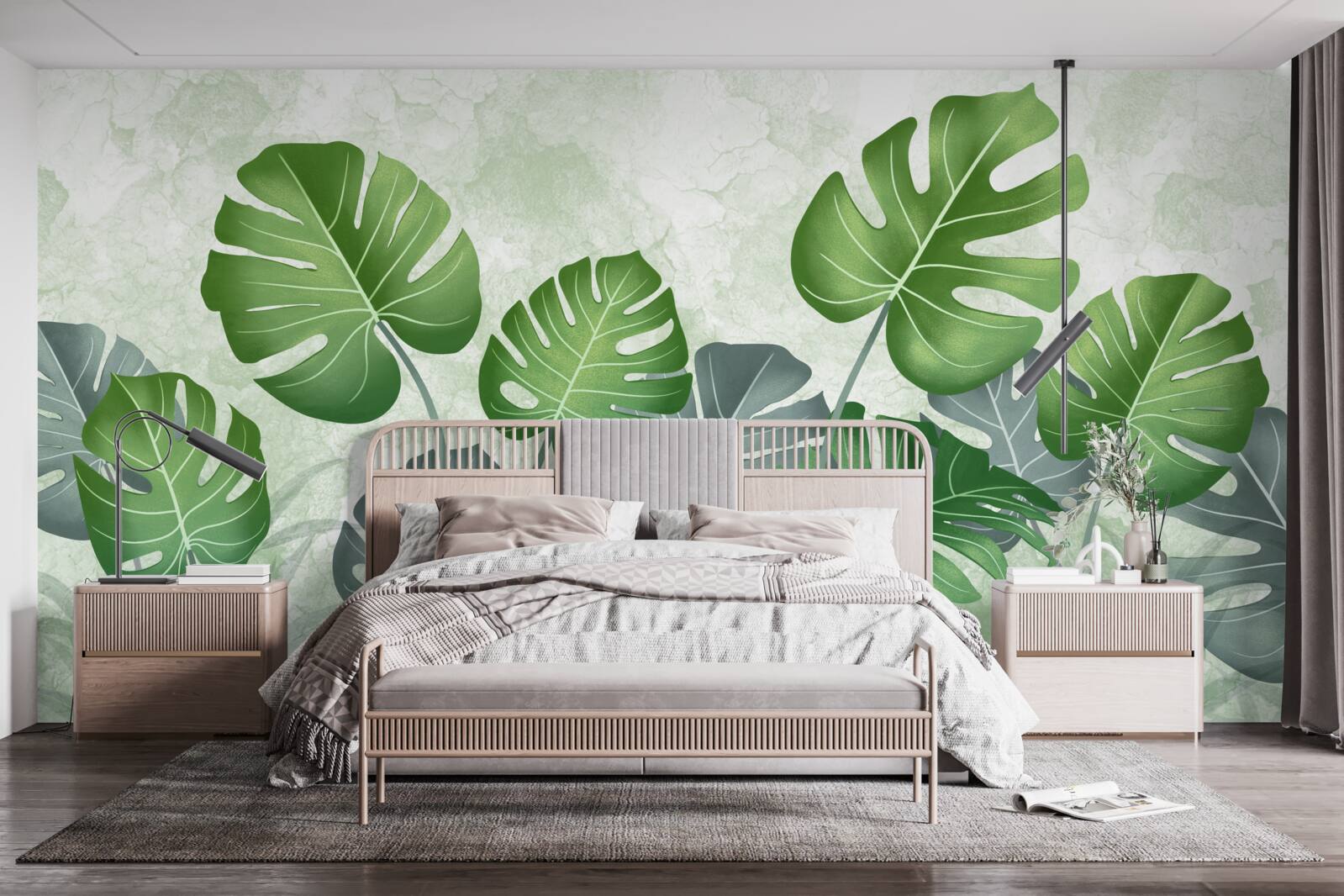 Papier peint grandes feuilles de monstera et de fougère