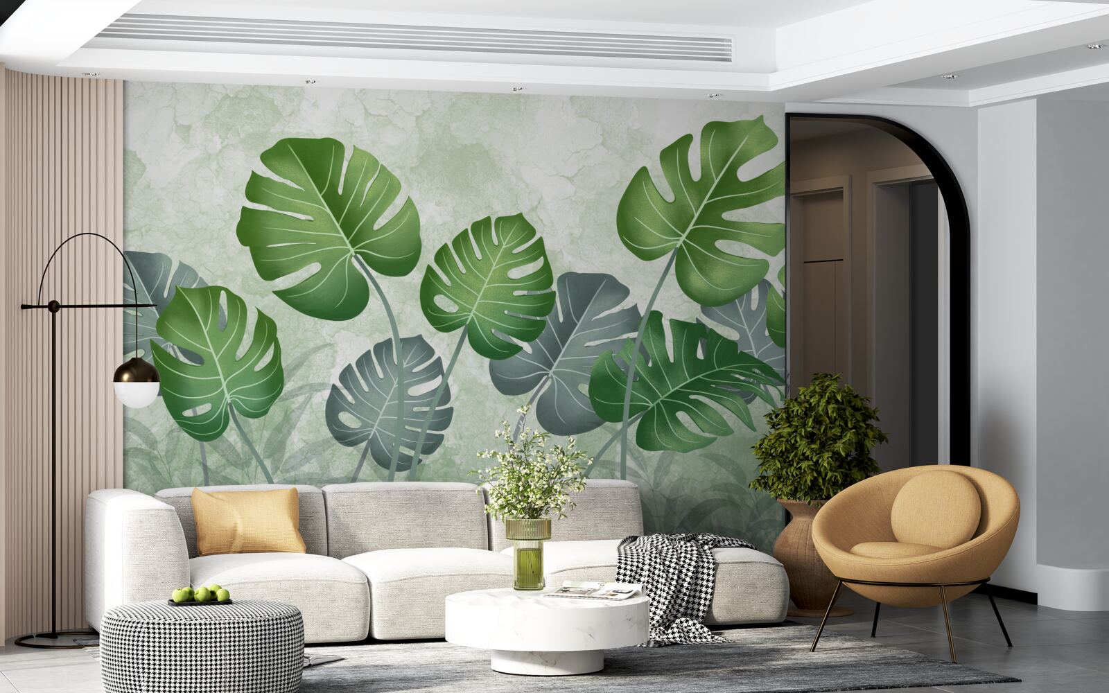 Papier peint grandes feuilles de monstera et de fougère