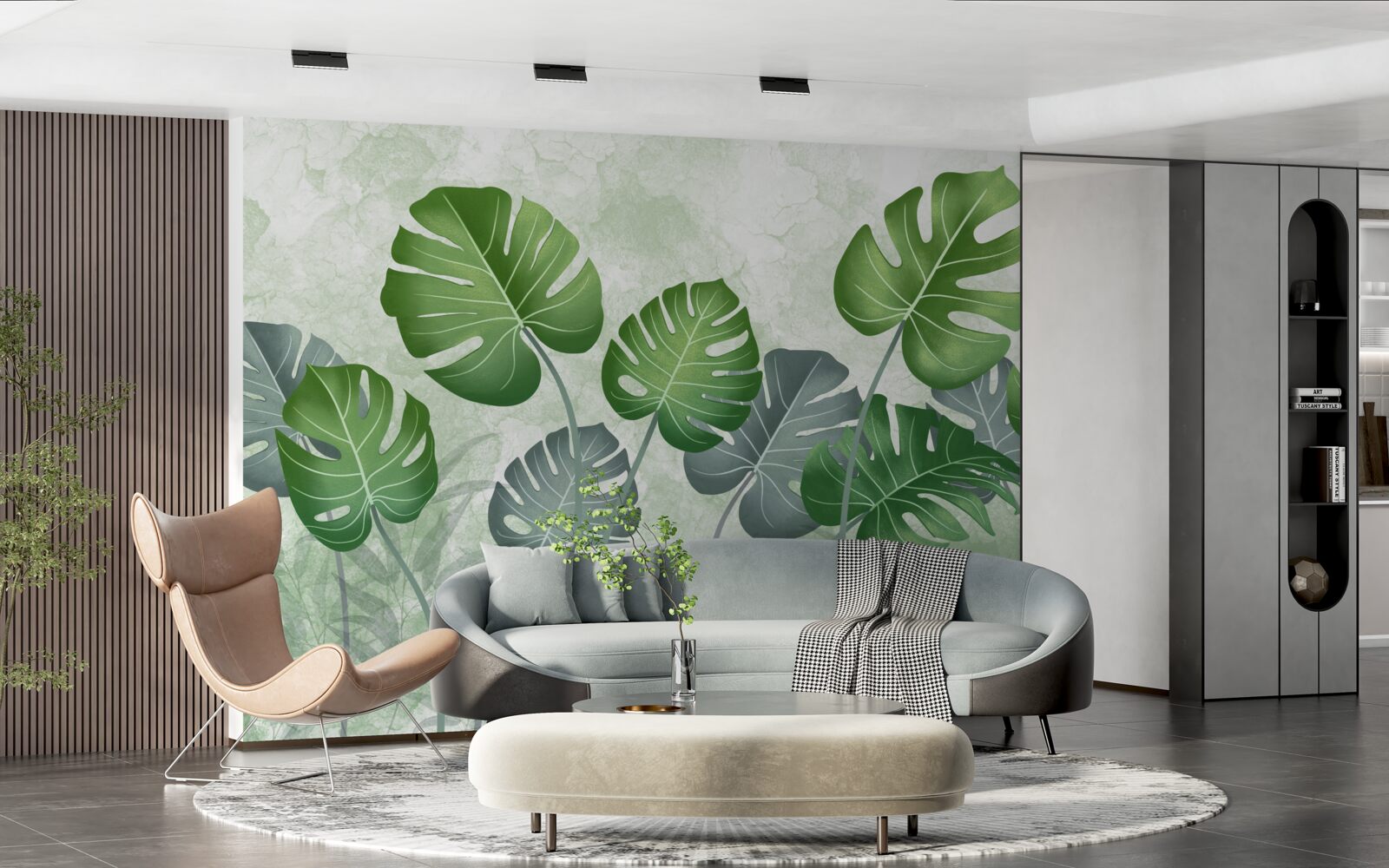 Papier peint grandes feuilles de monstera et de fougère