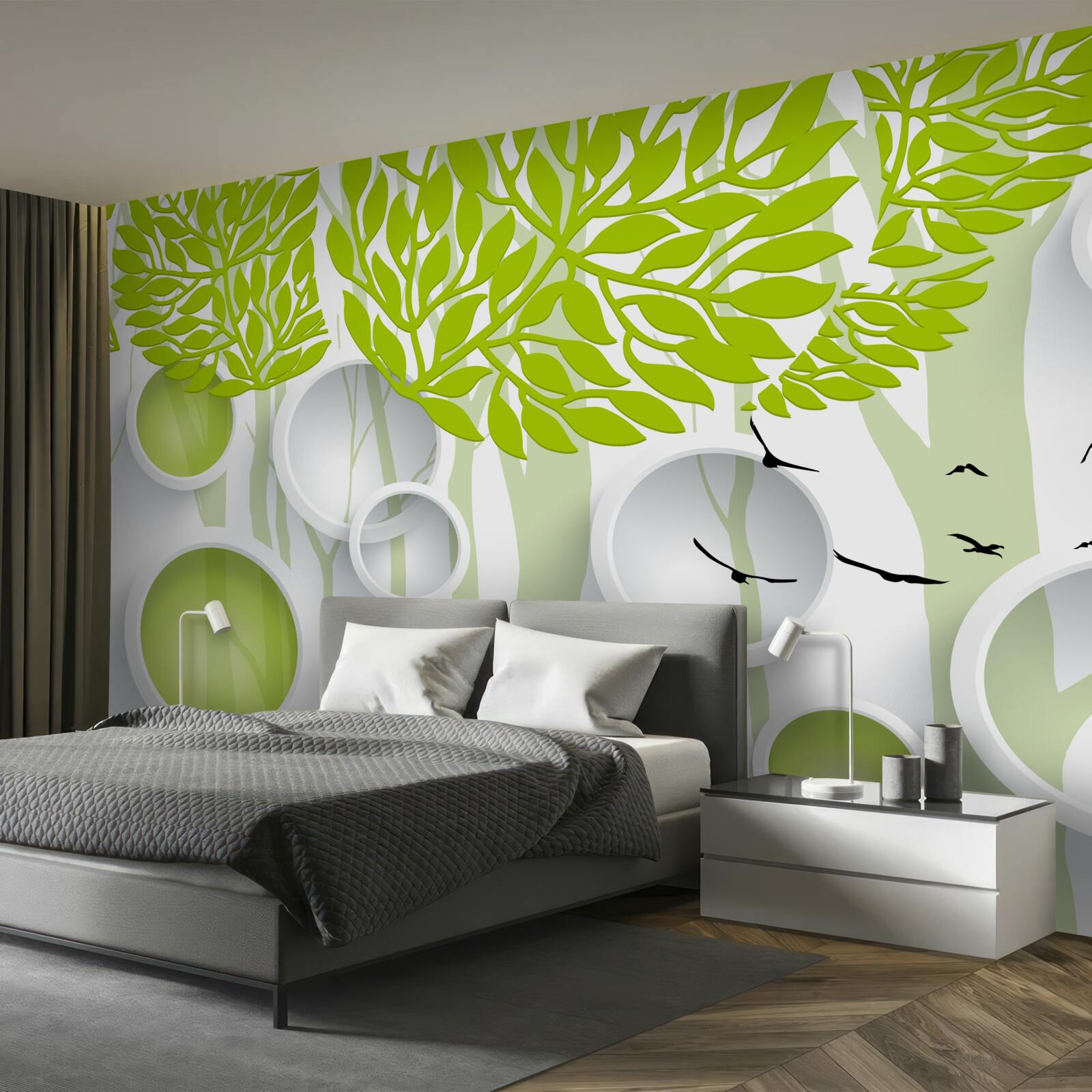 Papier peint image abstraite d'arbres printaniers de couleur vert clair