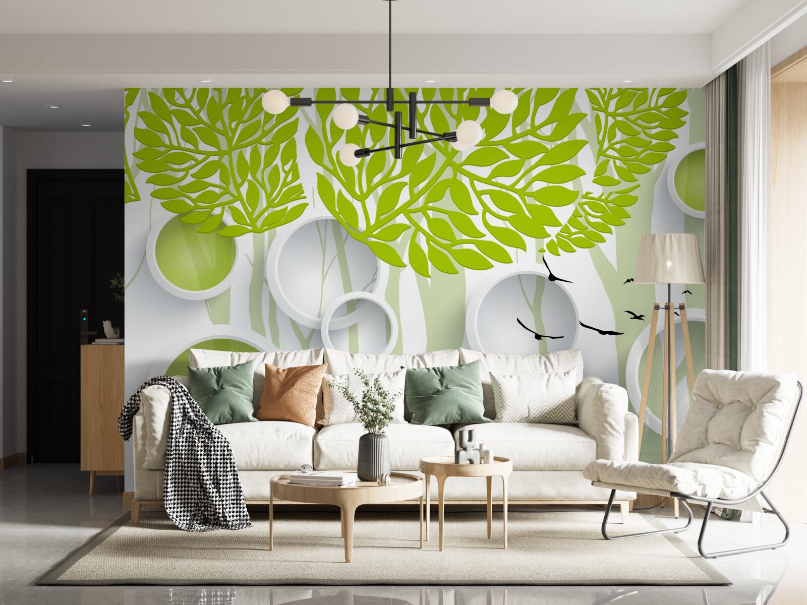 Papier peint image abstraite d'arbres printaniers de couleur vert clair