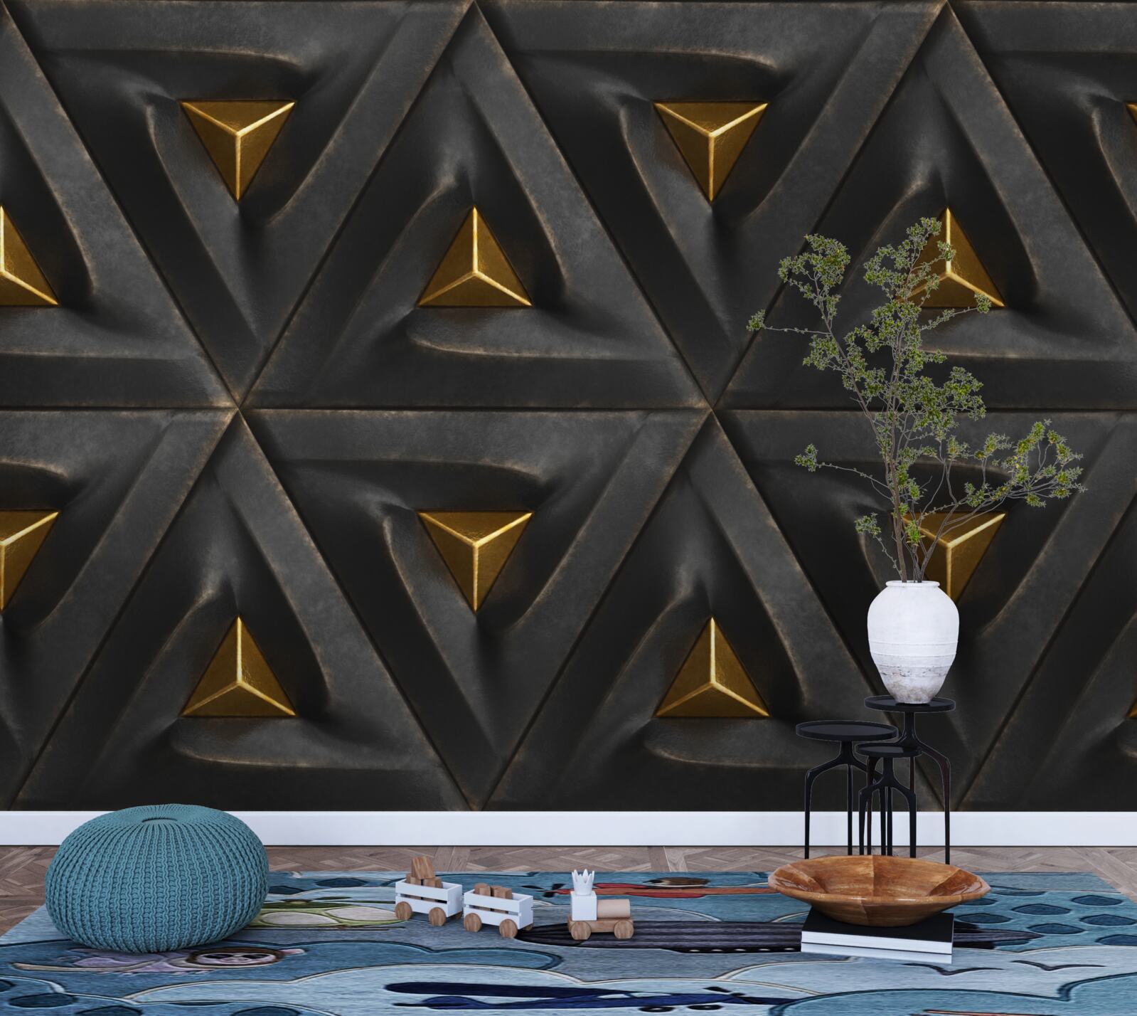 Papier peint triangles avec centre doré