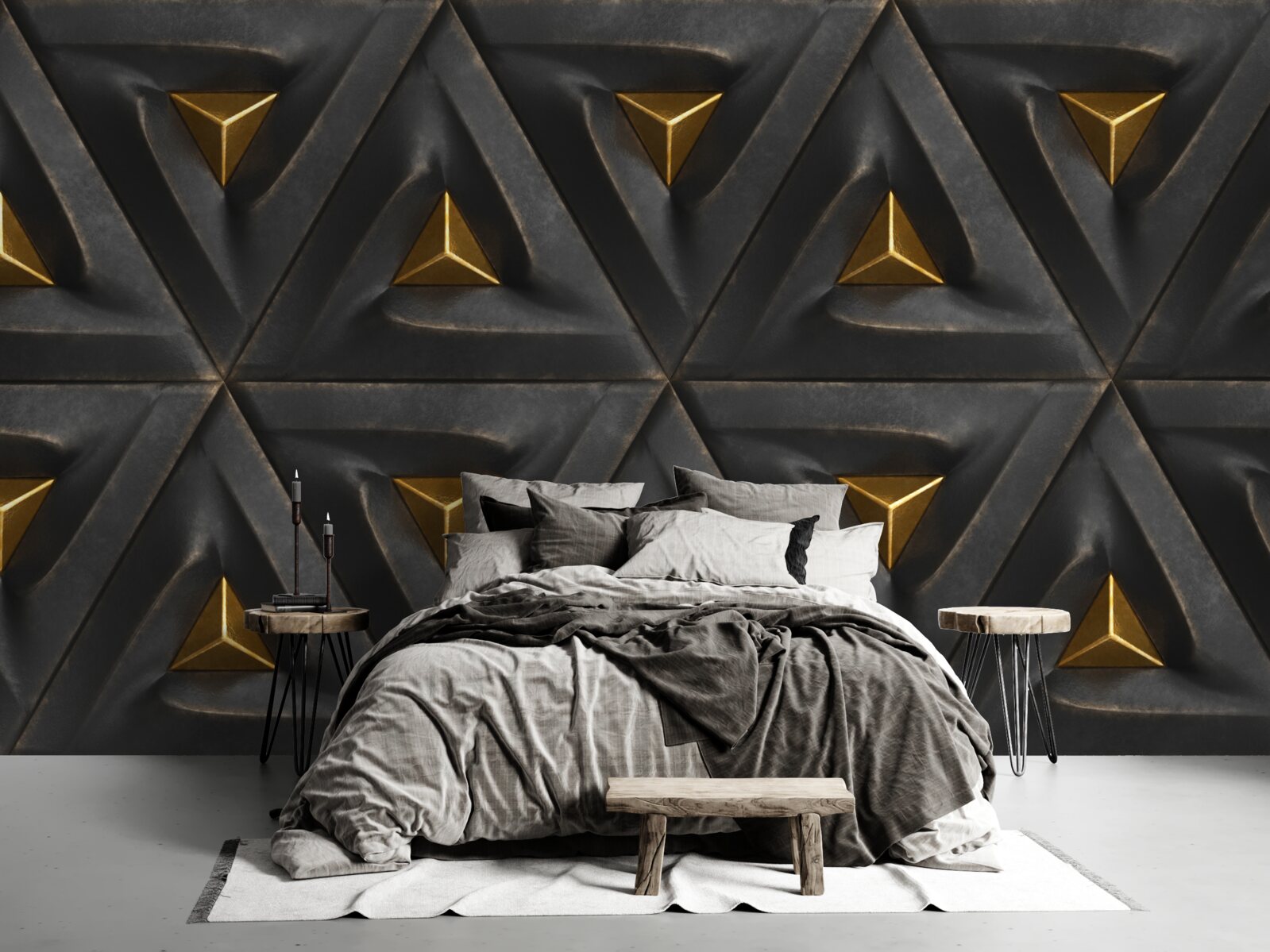 Papier peint triangles avec centre doré