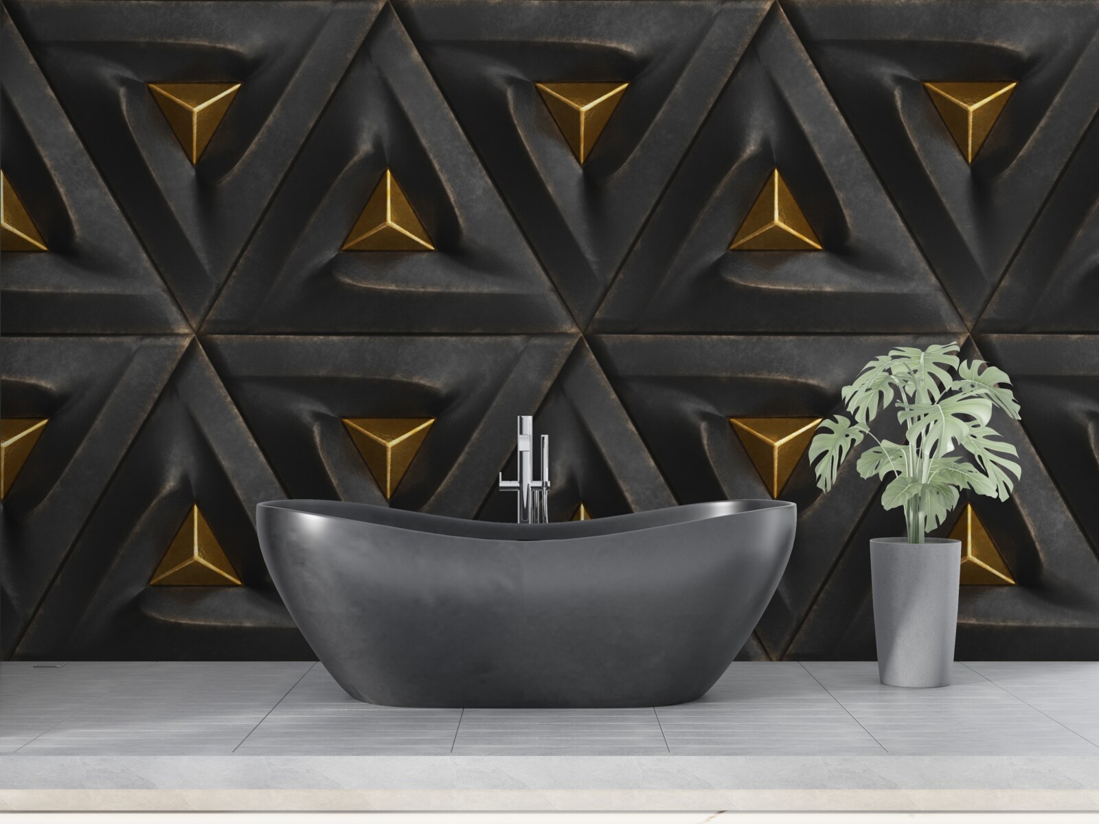 Papier peint triangles avec centre doré