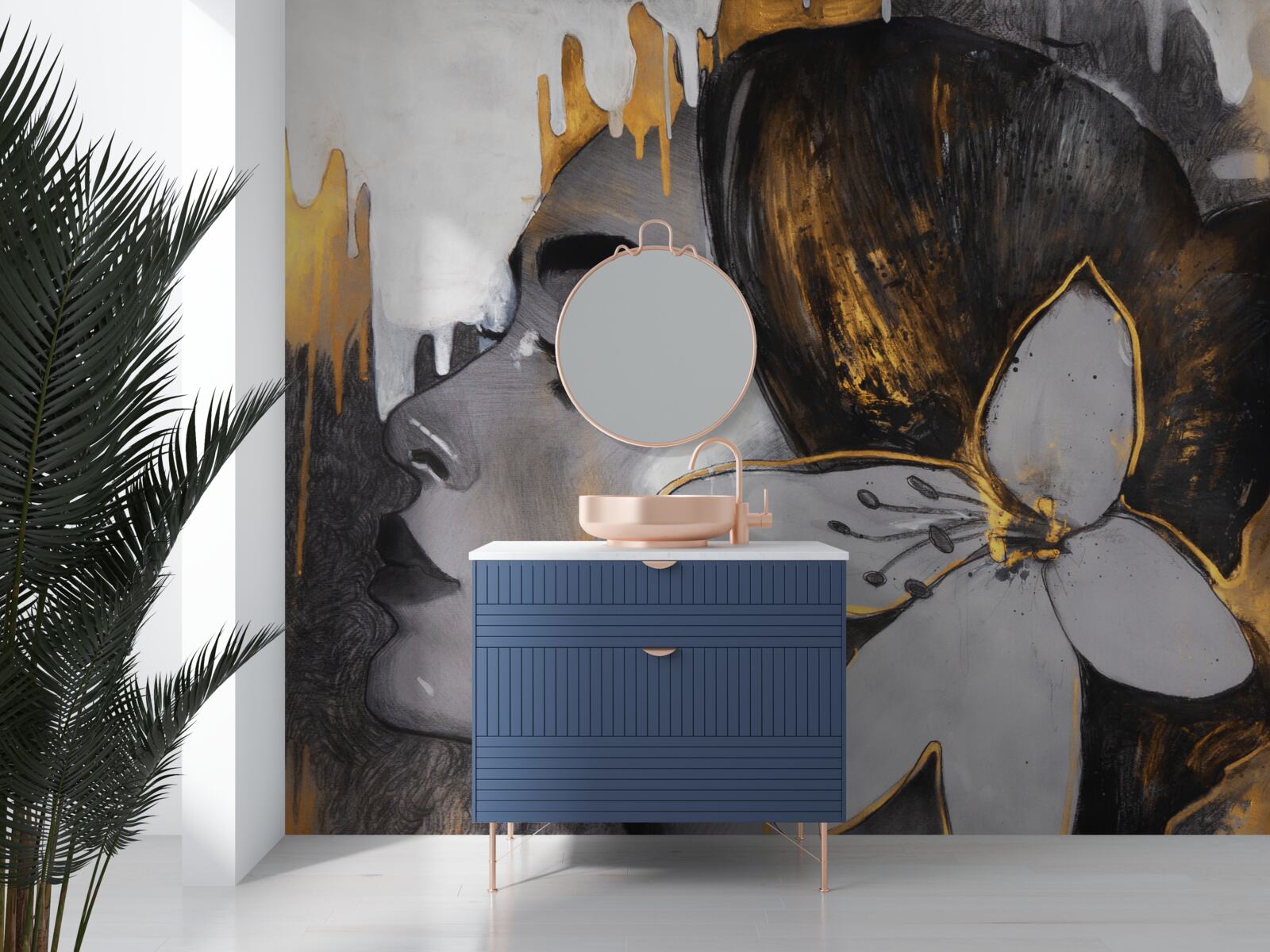 Papier peint figurine en bronze d'une fille avec une fleur