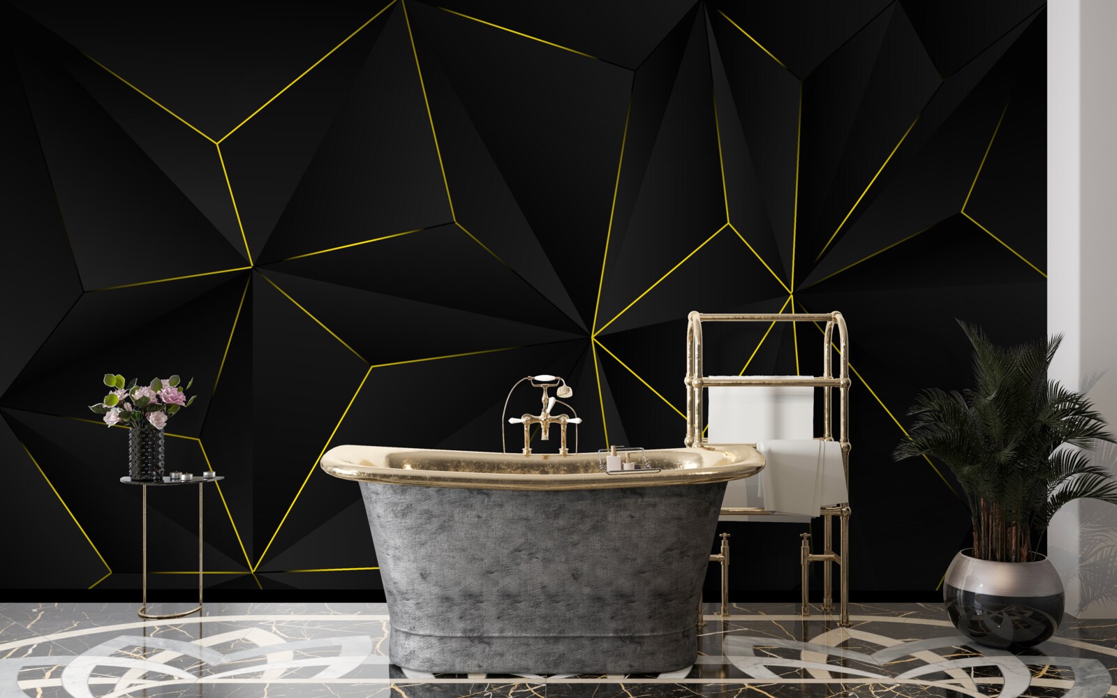 Papier peint fond sombre avec bords dorés des formes