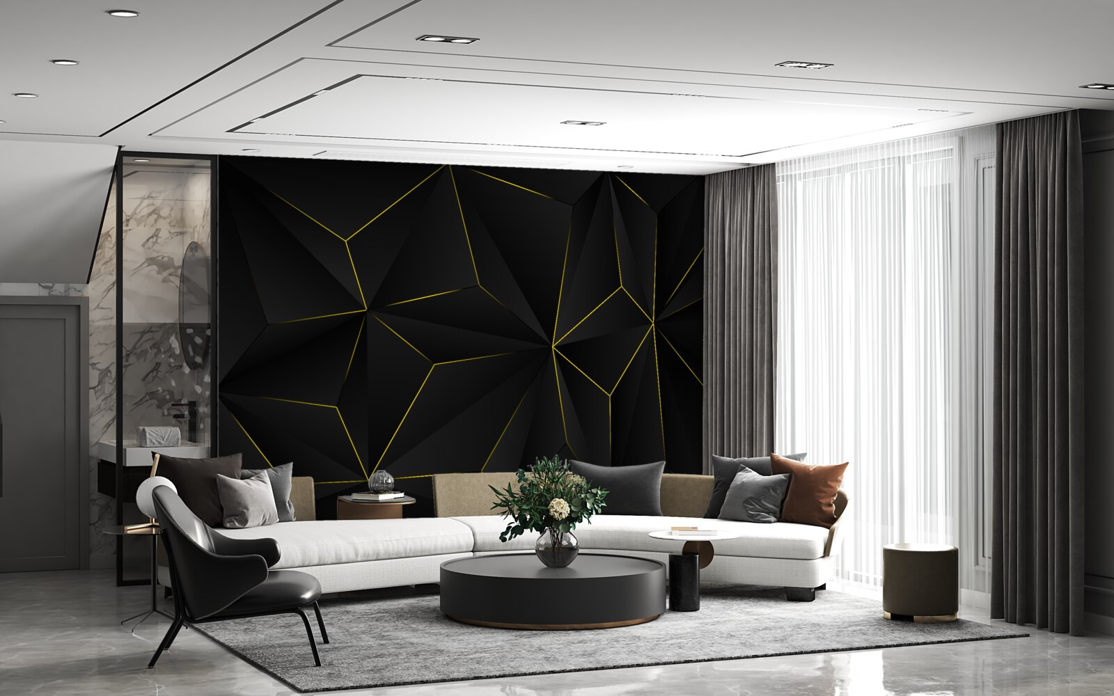 Papier peint fond sombre avec bords dorés des formes