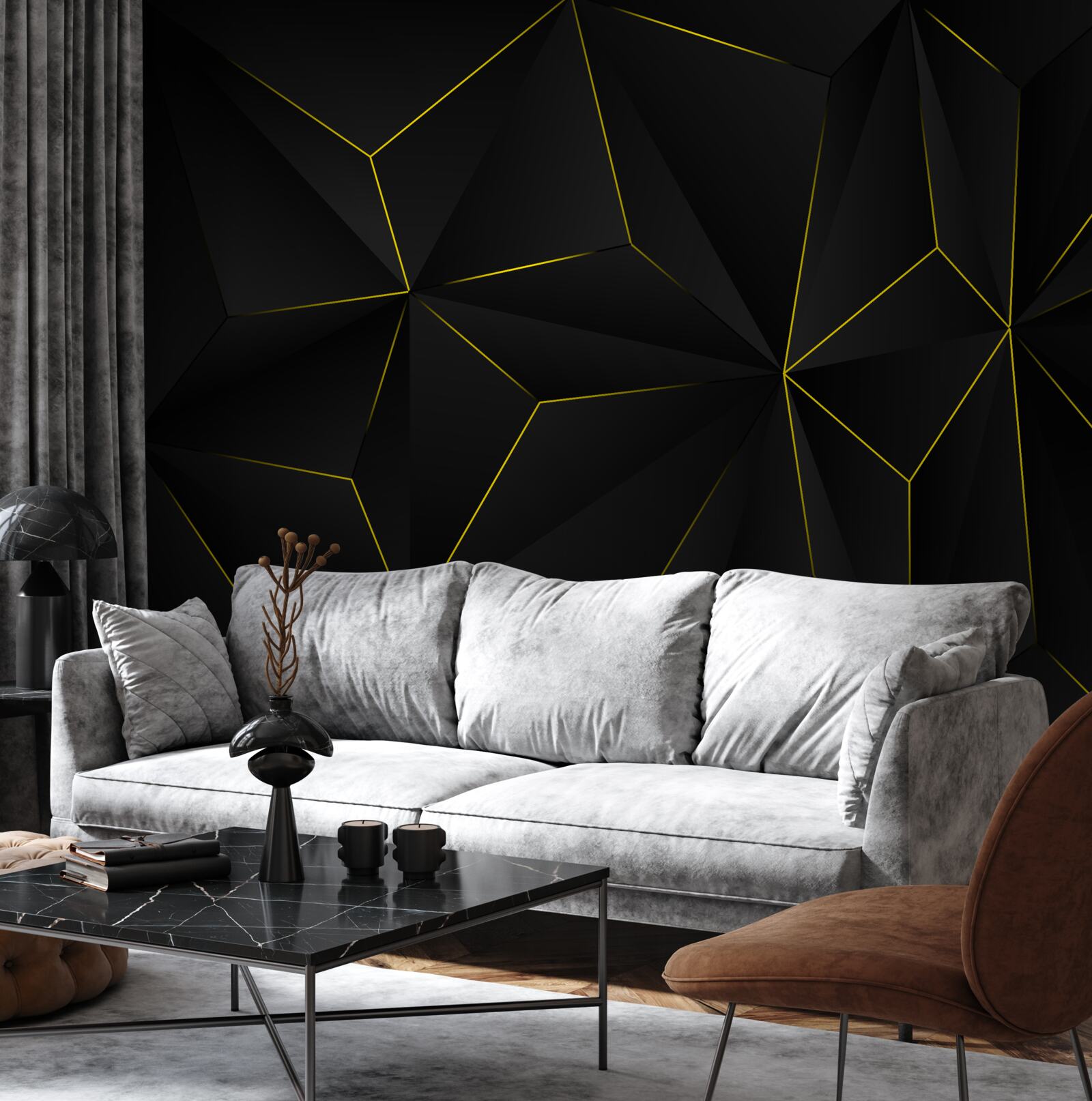 Papier peint fond sombre avec bords dorés des formes