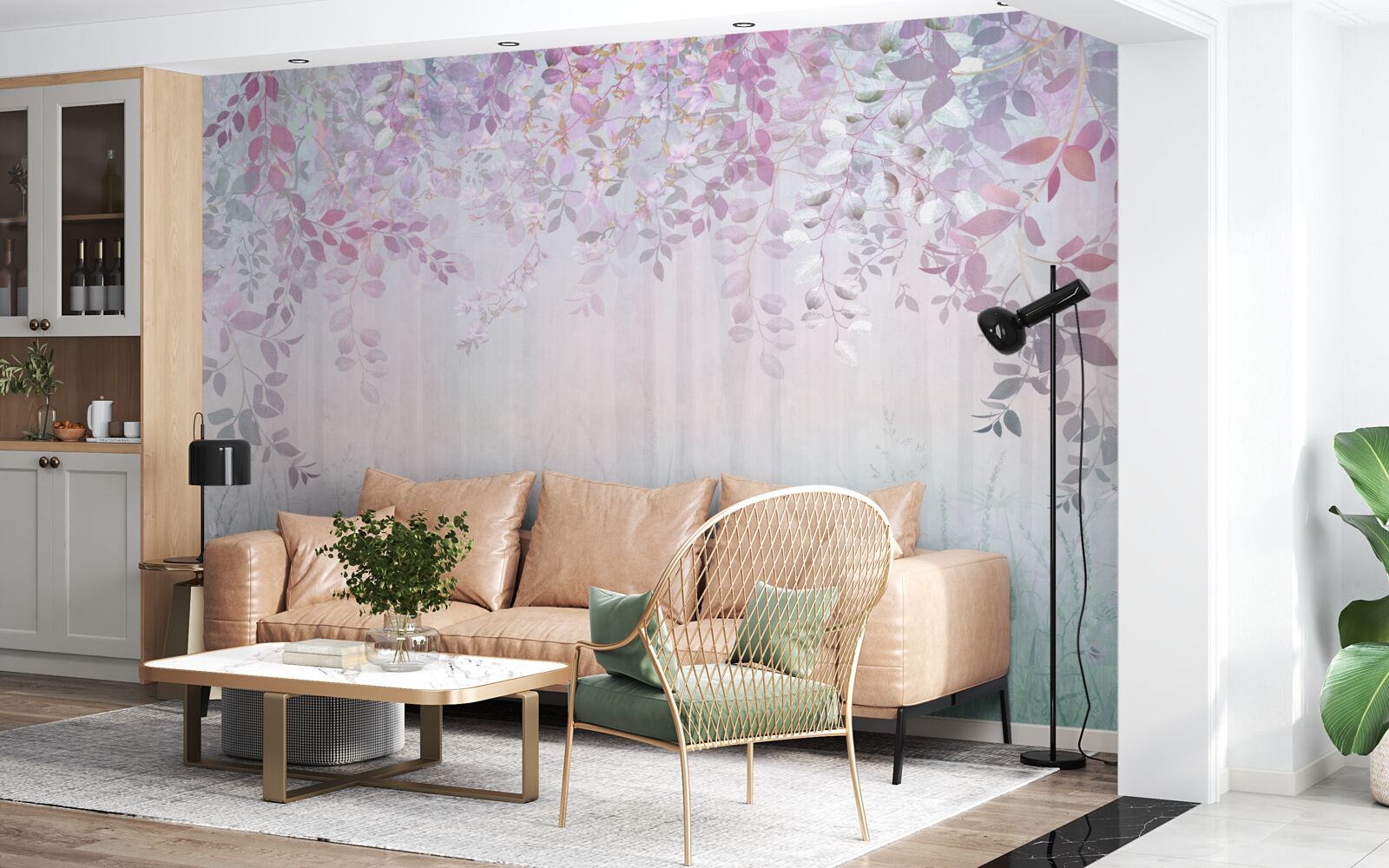 Papier peint feuilles de toutes les couleurs dans la forêt un matin d'automne