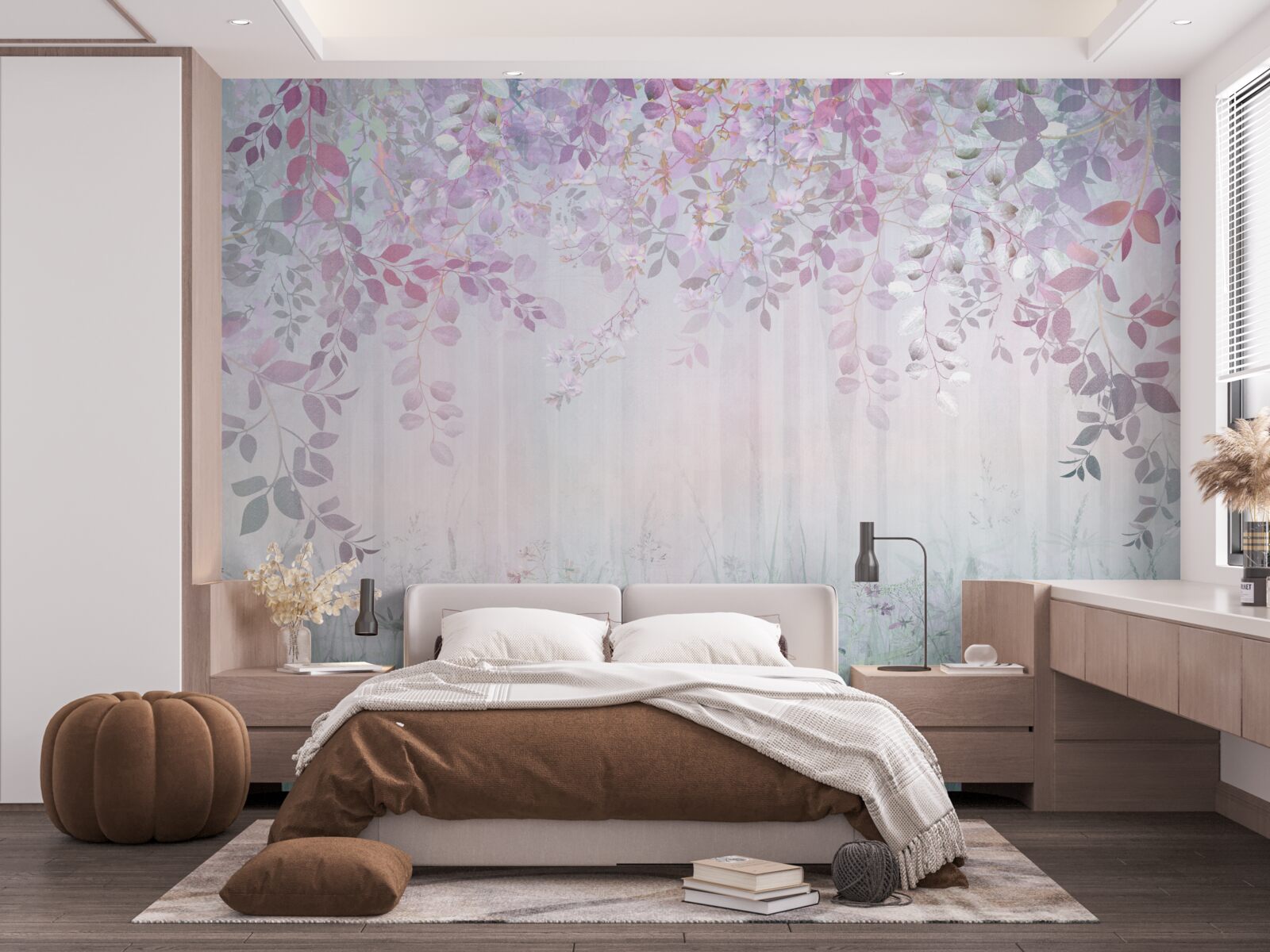 Papier peint feuilles de toutes les couleurs dans la forêt un matin d'automne