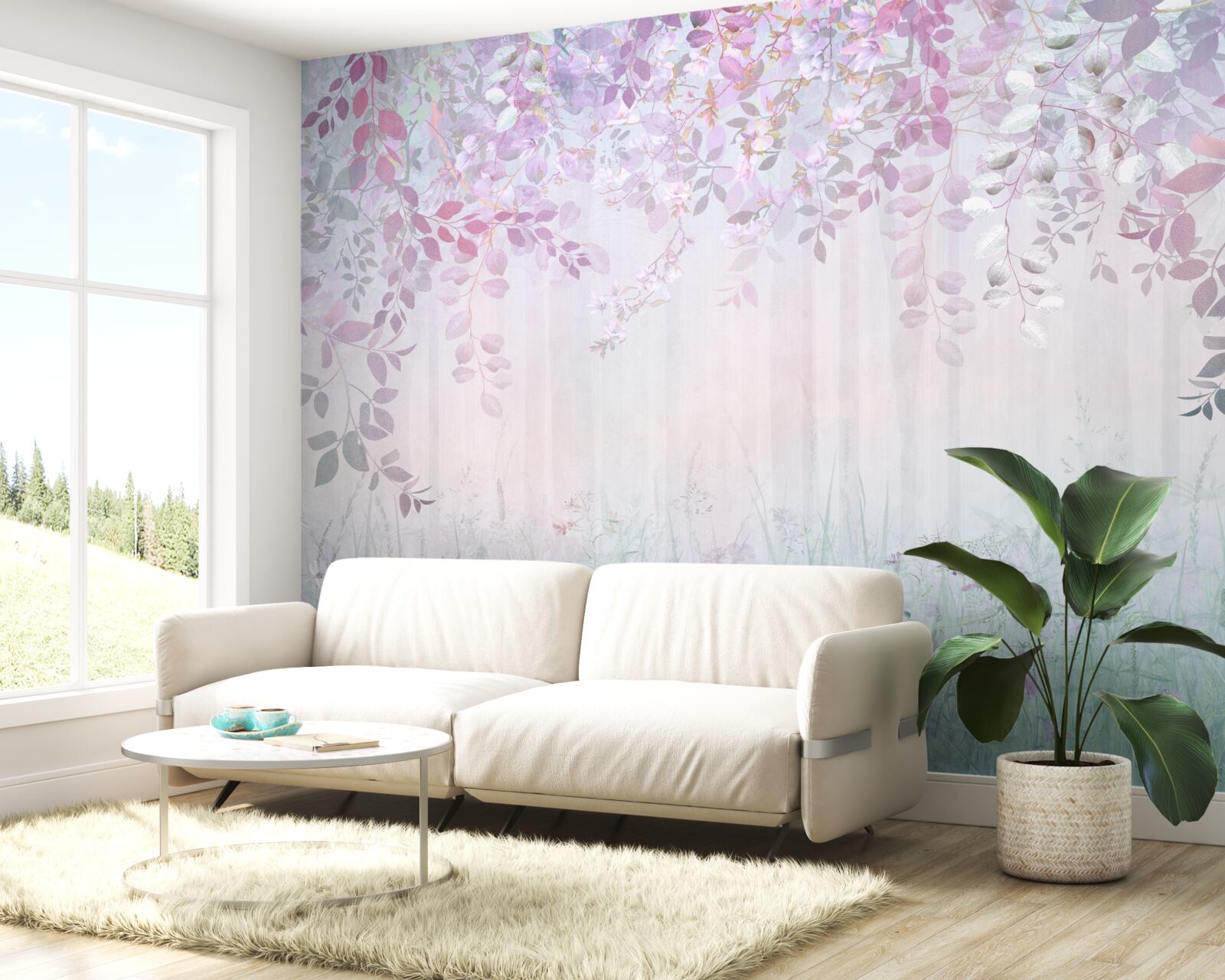 Papier peint feuilles de toutes les couleurs dans la forêt un matin d'automne