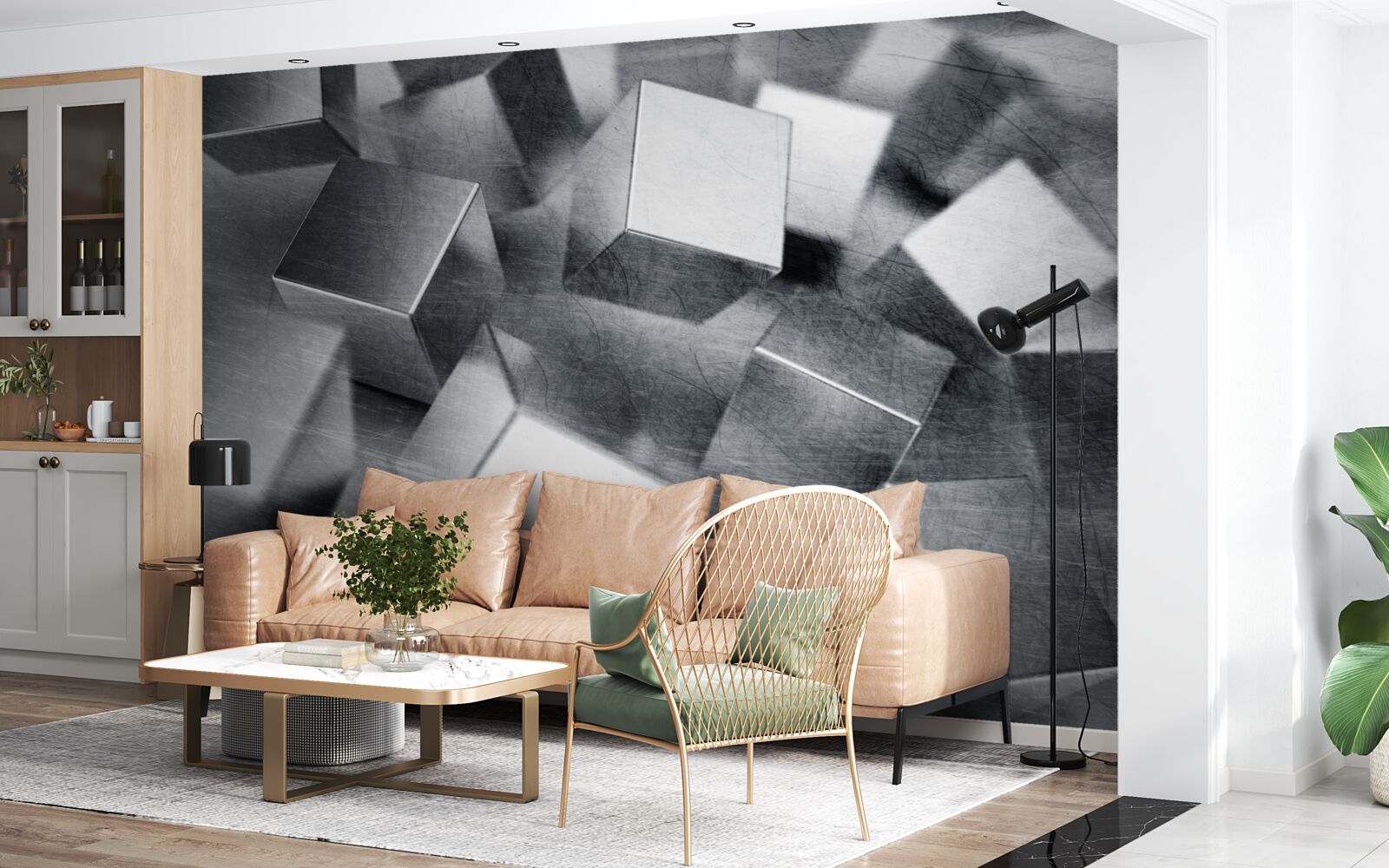 Papier peint cubes en acier