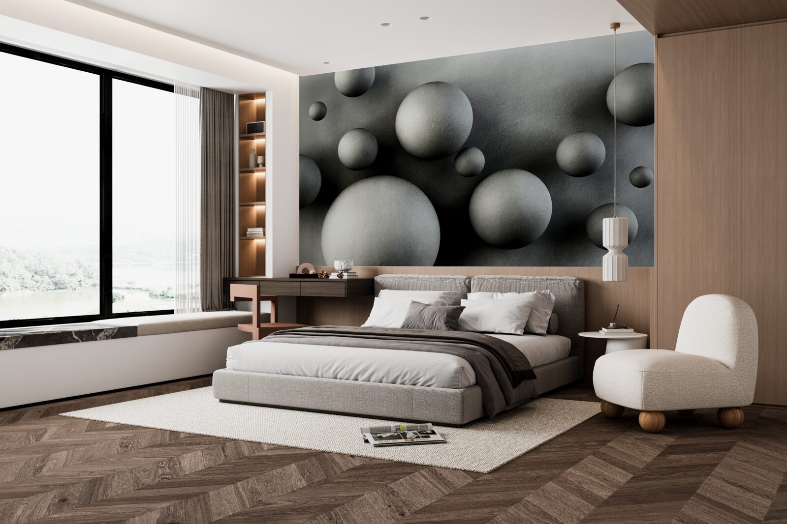 Papier peint boules denses en lévitation