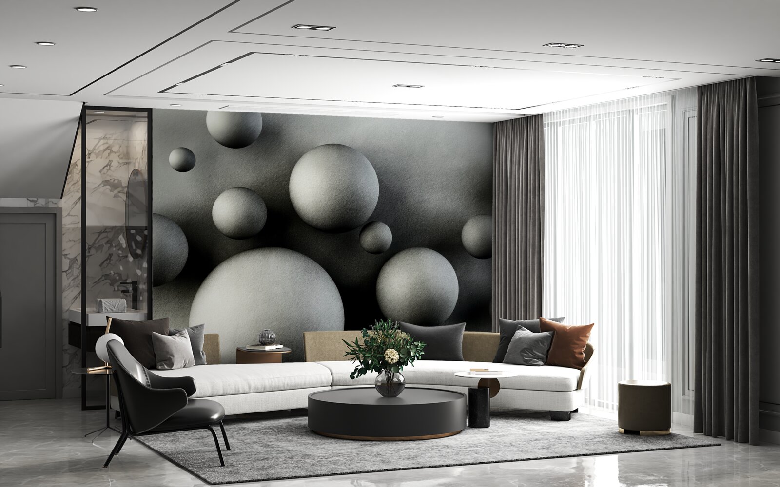 Papier peint boules denses en lévitation