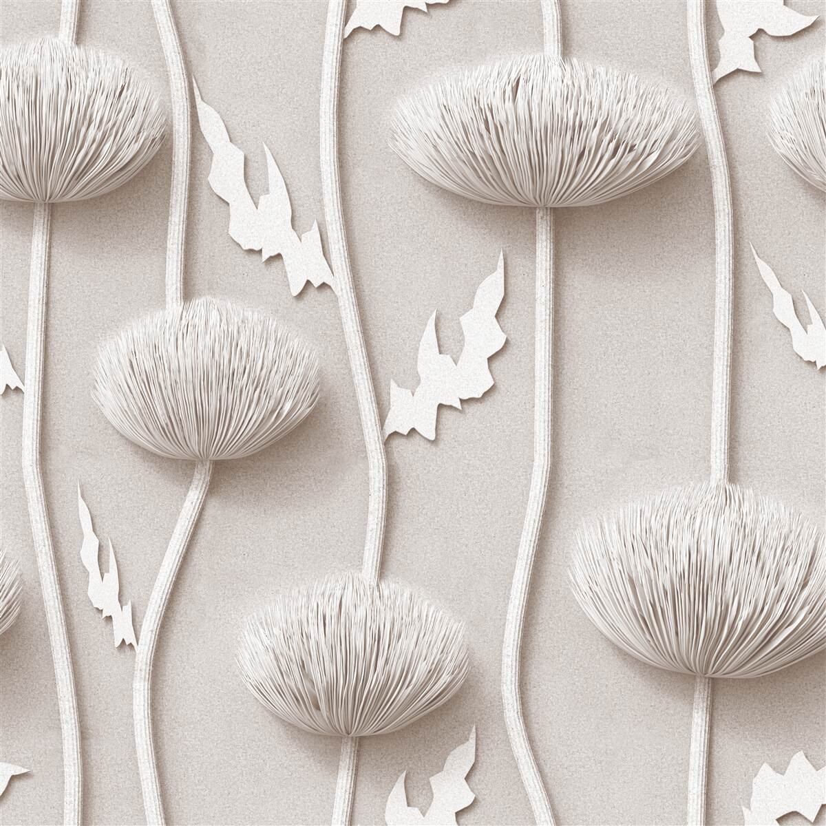 Papier peint fleurs blanches élancées à la texture duveteuse