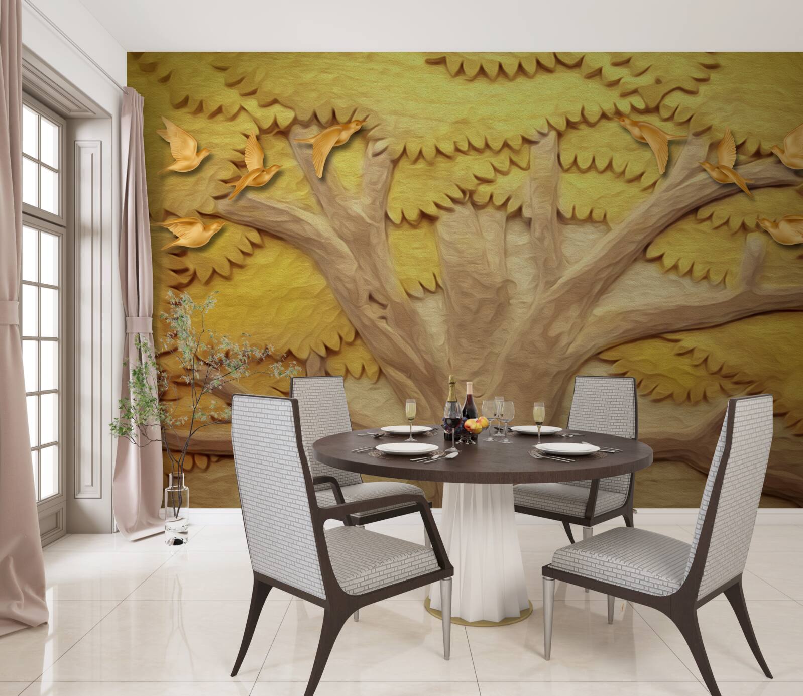 Papier peint feuilles d'arbres luxuriantes