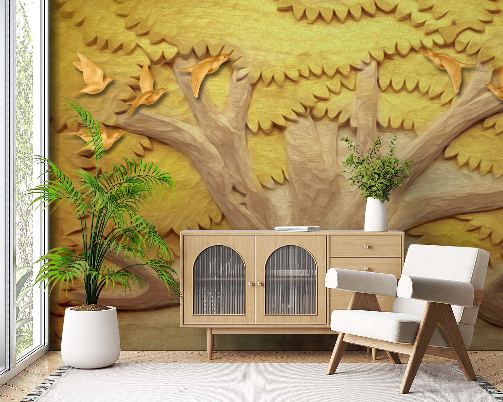 Papier peint feuilles d'arbres luxuriantes