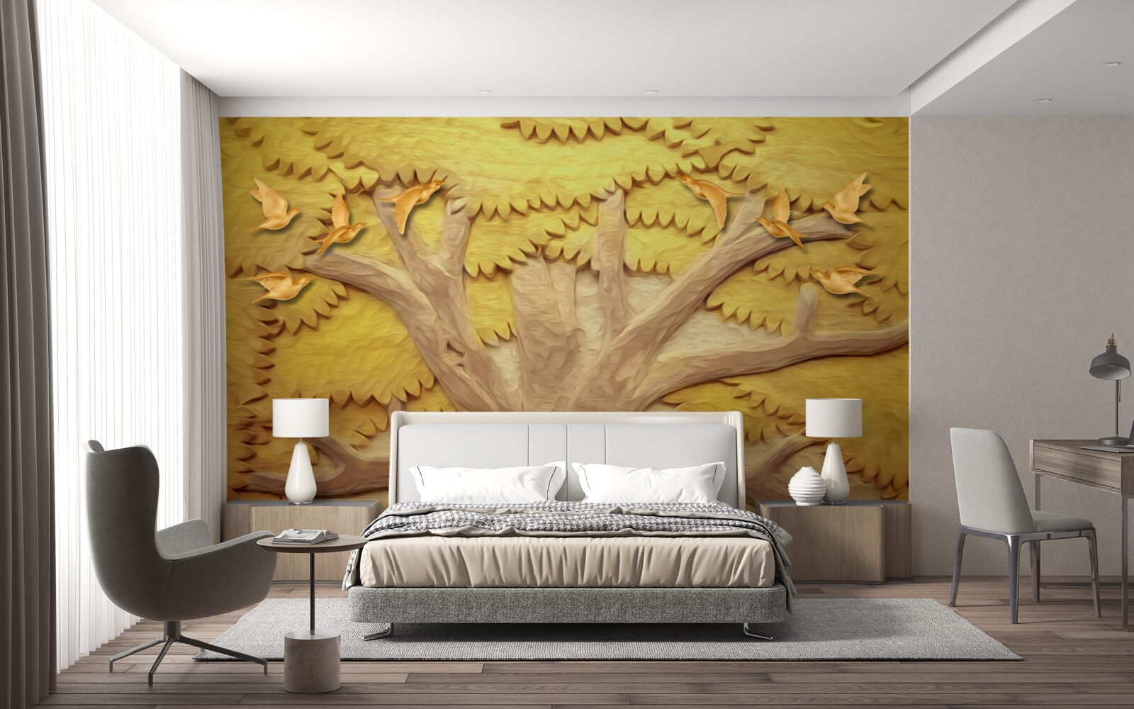 Papier peint feuilles d'arbres luxuriantes