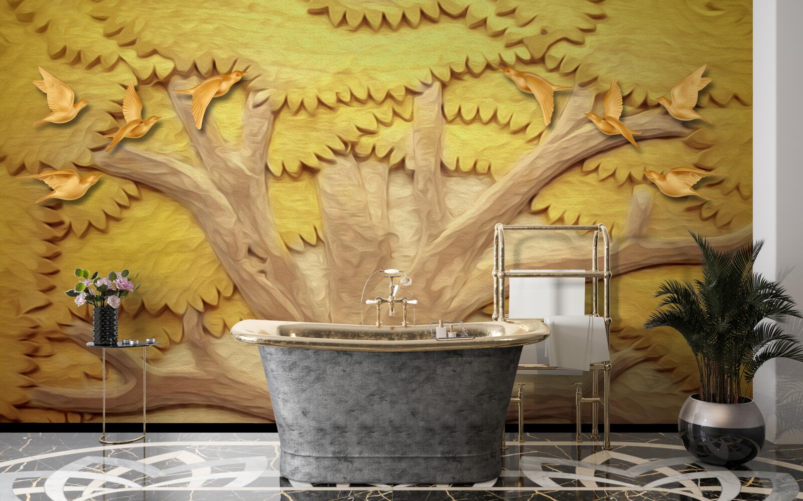 Papier peint feuilles d'arbres luxuriantes