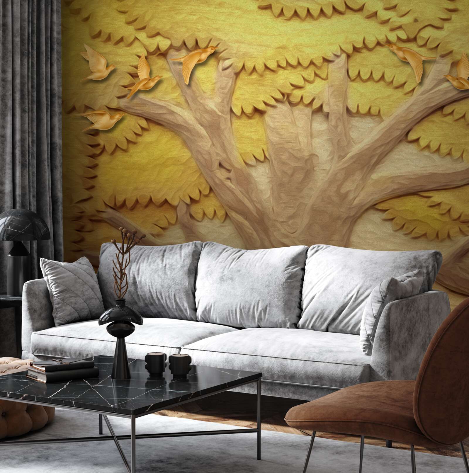 Papier peint feuilles d'arbres luxuriantes