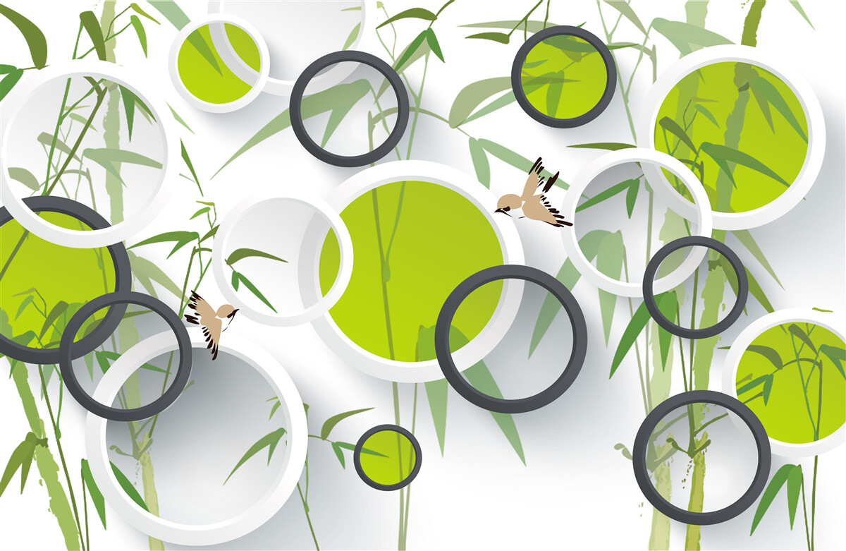 Papier peint cercles sur les plantes et les oiseaux