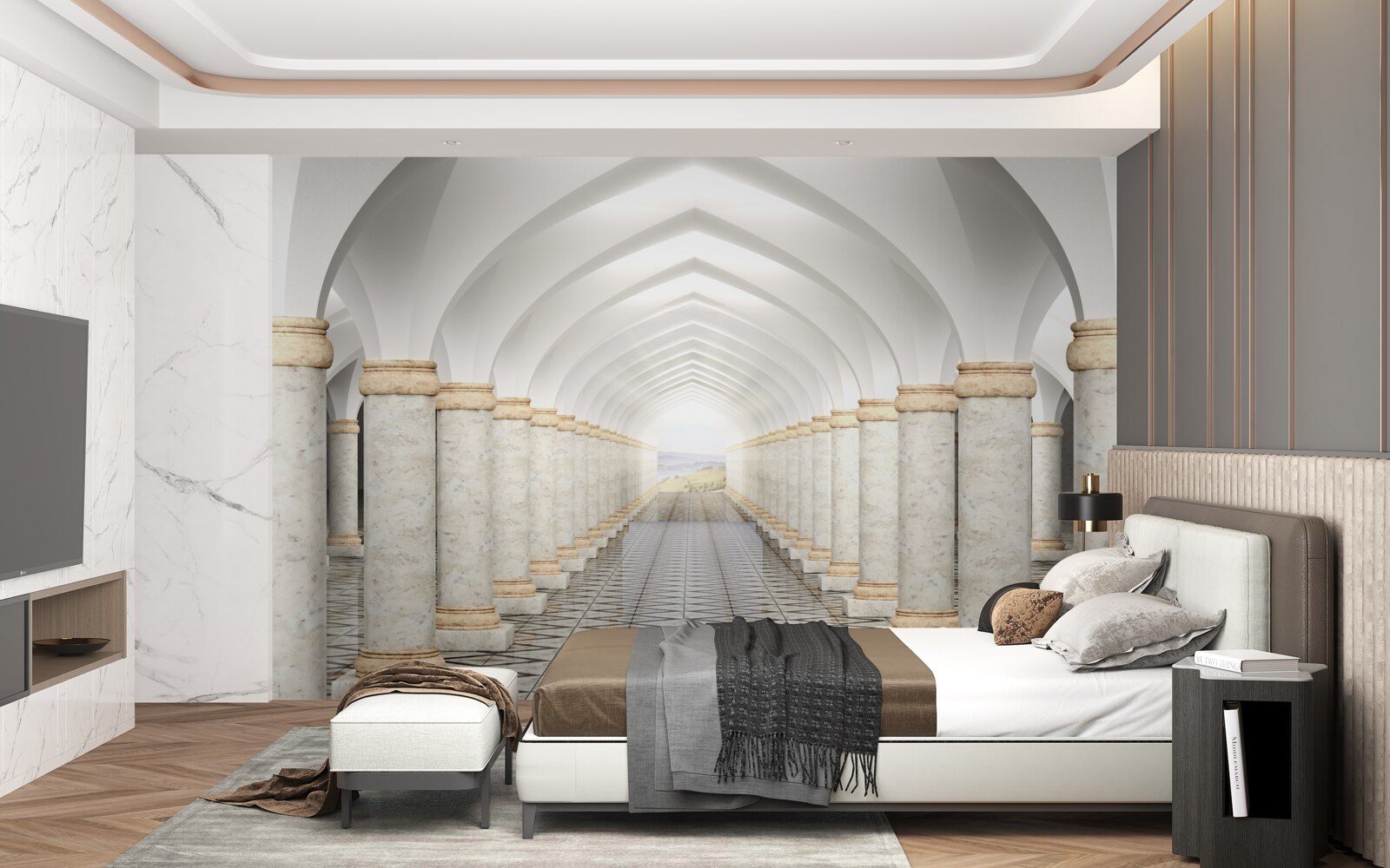 Papier peint un tunnel sans fin parsemé de colonnes