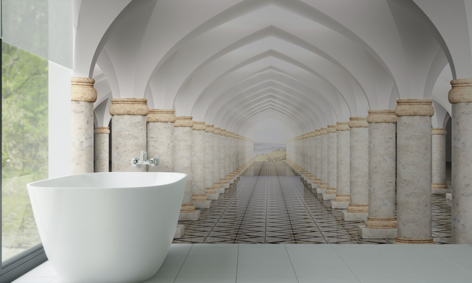 Papier peint un tunnel sans fin parsemé de colonnes