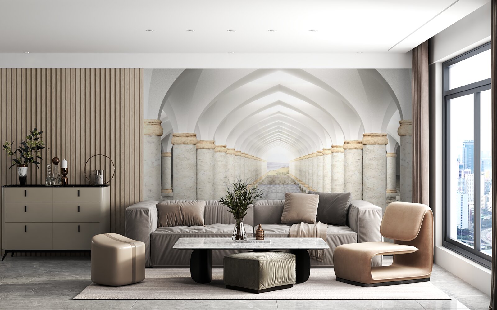 Papier peint un tunnel sans fin parsemé de colonnes