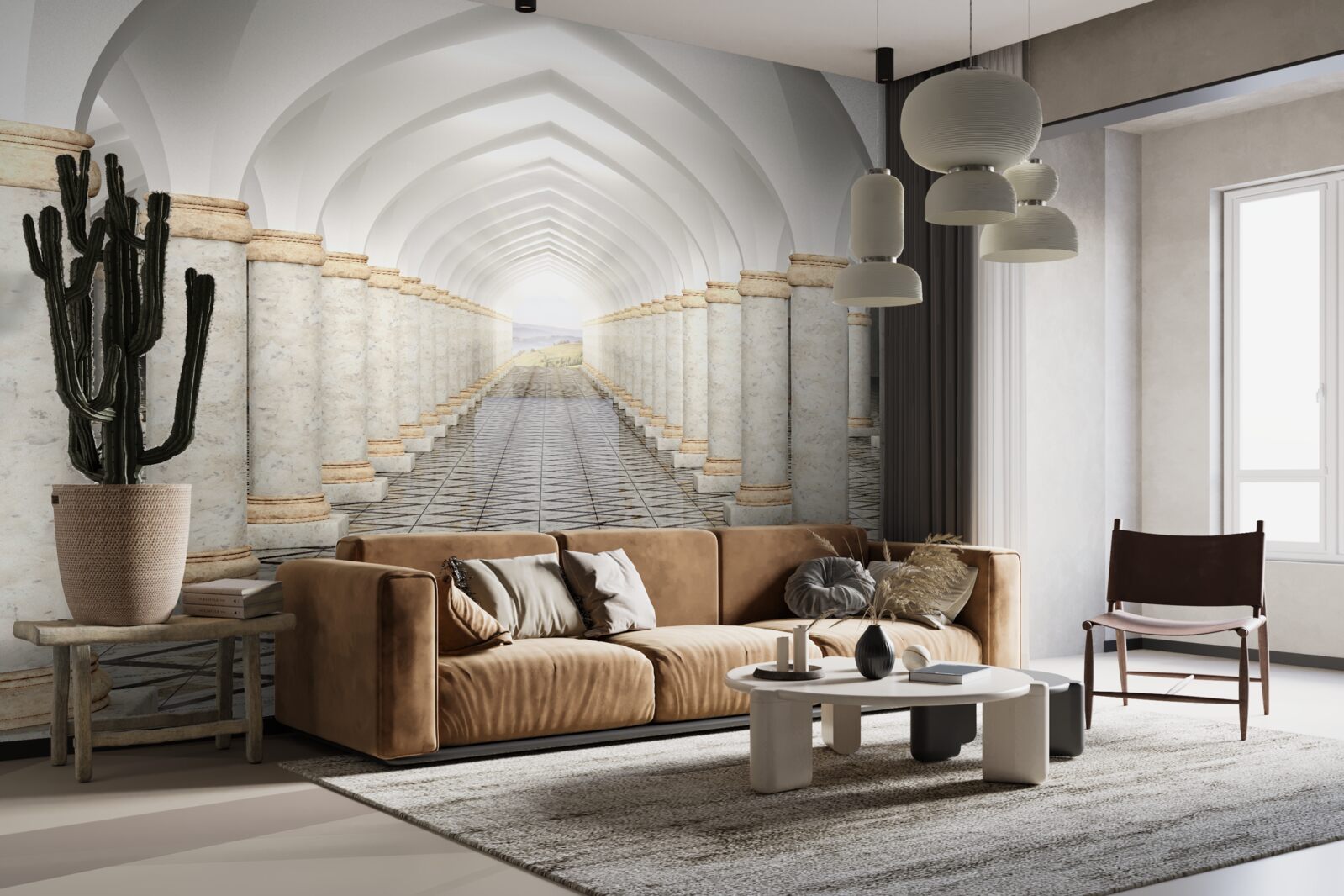 Papier peint un tunnel sans fin parsemé de colonnes