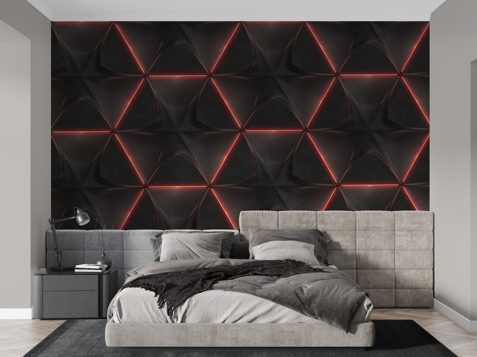 Papier peint pentagones dont les côtés rouges sont de même longueur