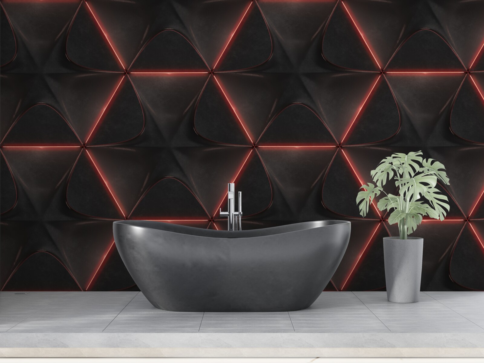 Papier peint pentagones dont les côtés rouges sont de même longueur