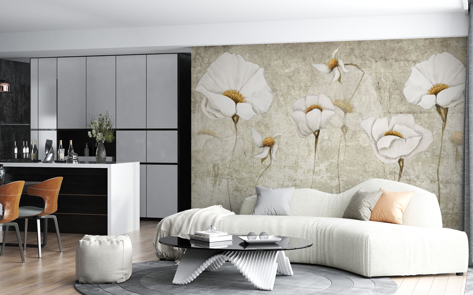 Papier peint coquelicots blancs élancés