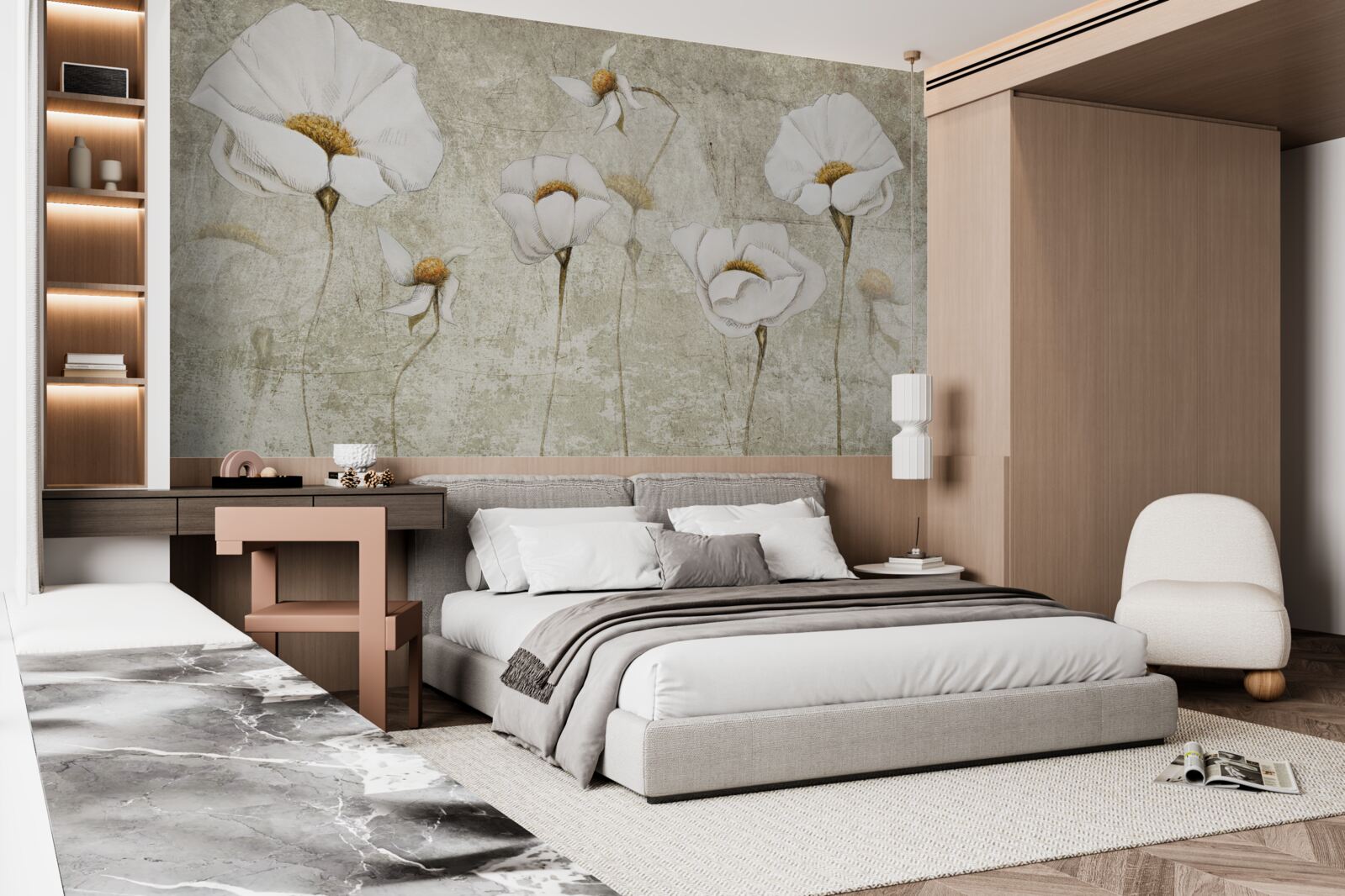 Papier peint coquelicots blancs élancés