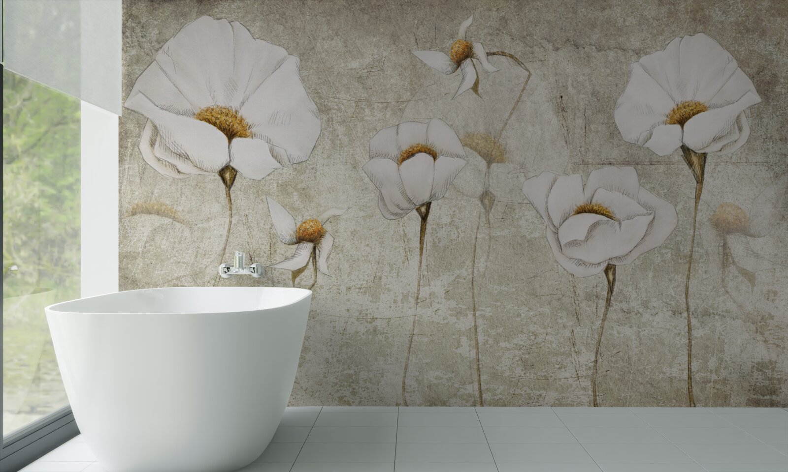 Papier peint coquelicots blancs élancés