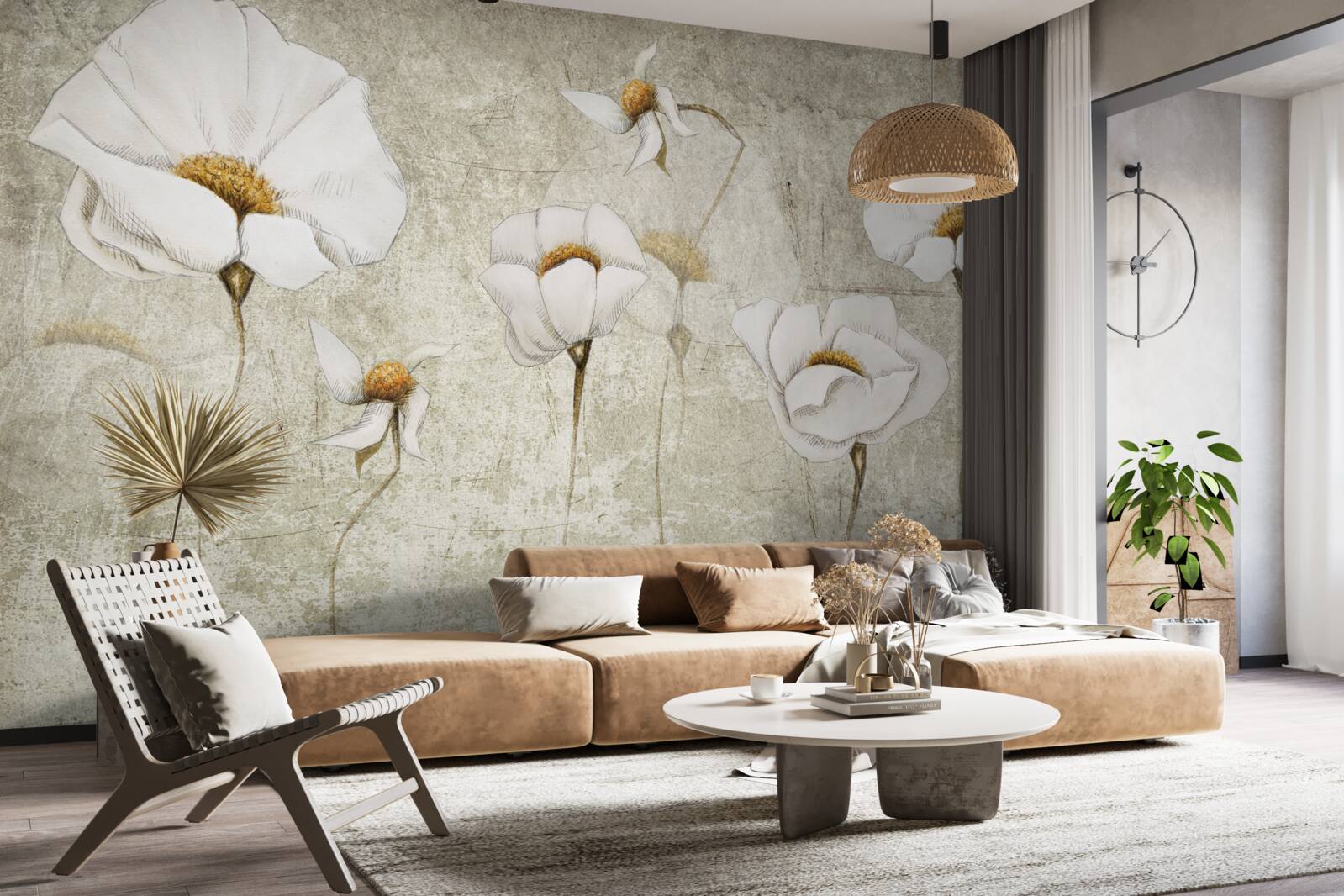 Papier peint coquelicots blancs élancés