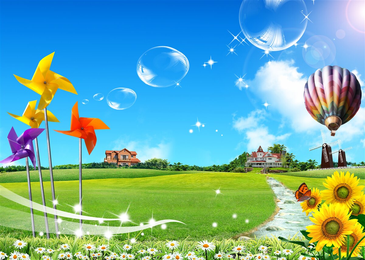 Papier peint par un jour d'été, le chemin est vert