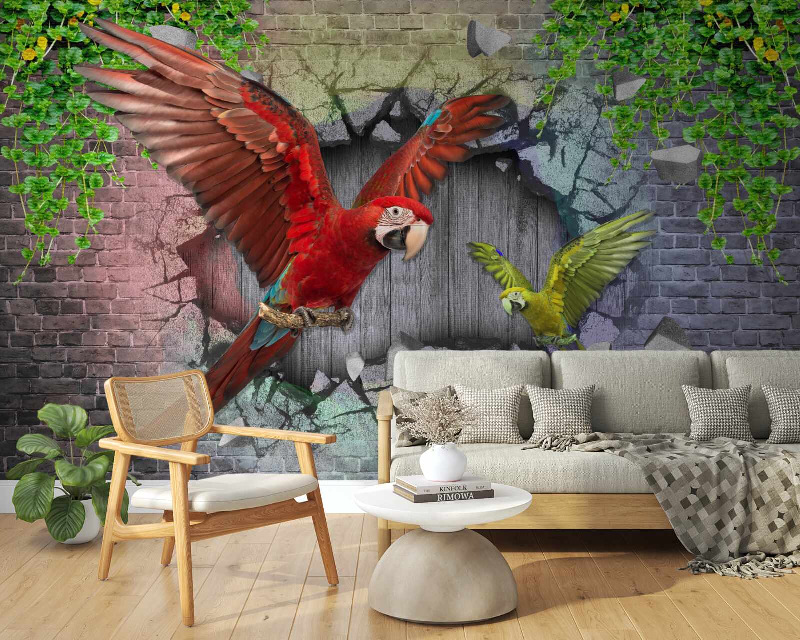 Papier peint les perroquets traversent le mur