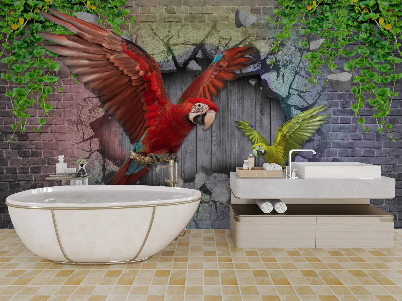 Papier peint les perroquets traversent le mur